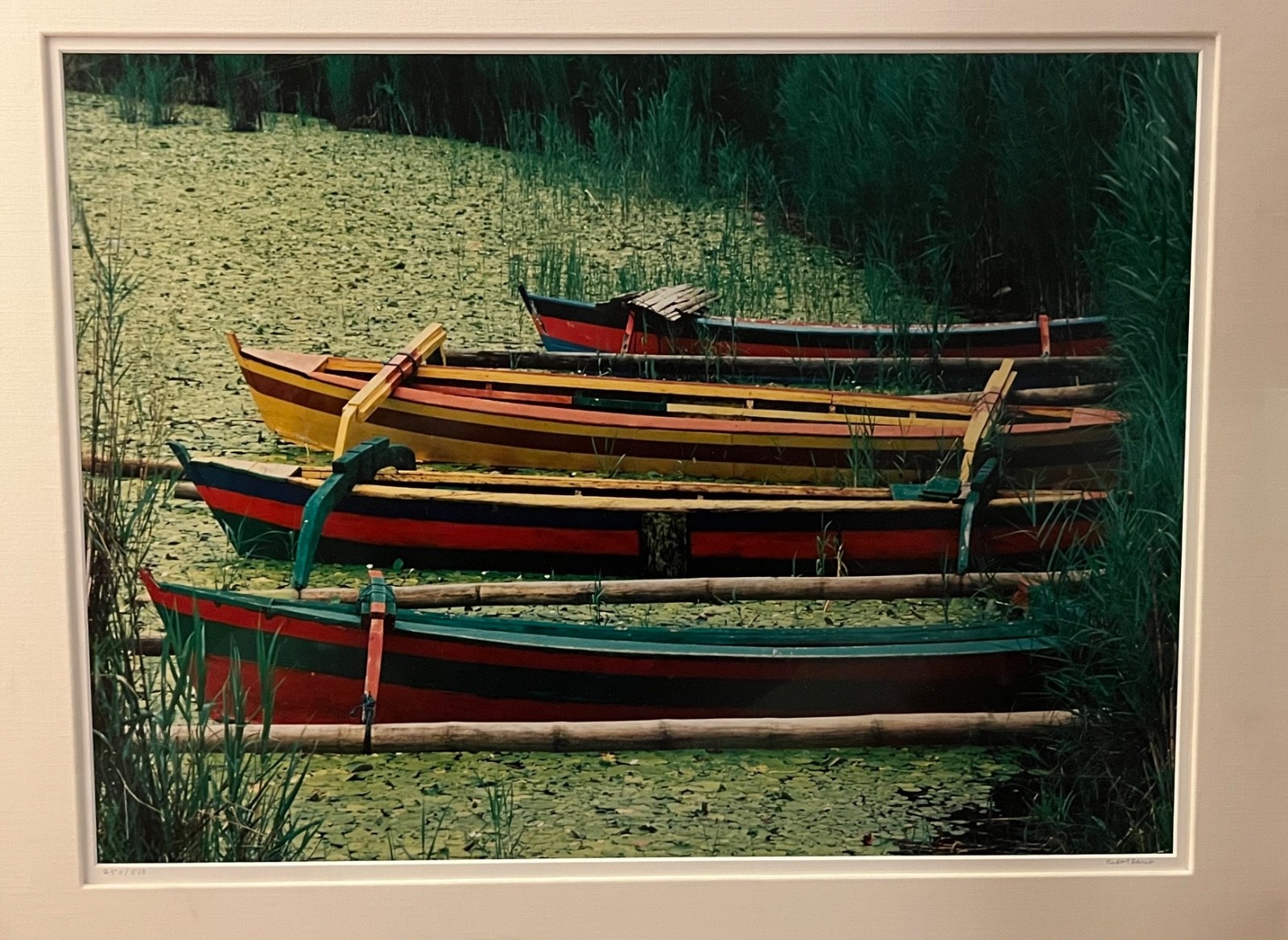 Original Signed Photograph Boats in Bali with Lily Pads by Robert Barab
