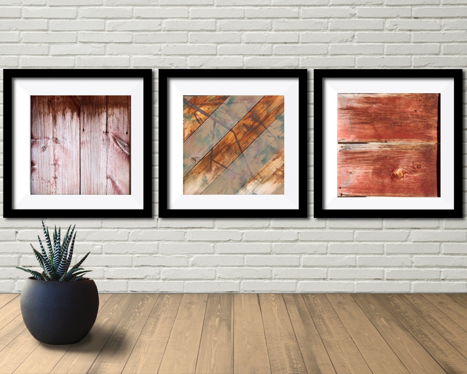 Set of THREE – Abstract Tin Metal Rusted Reclaimed Wood, Fine Art Photography