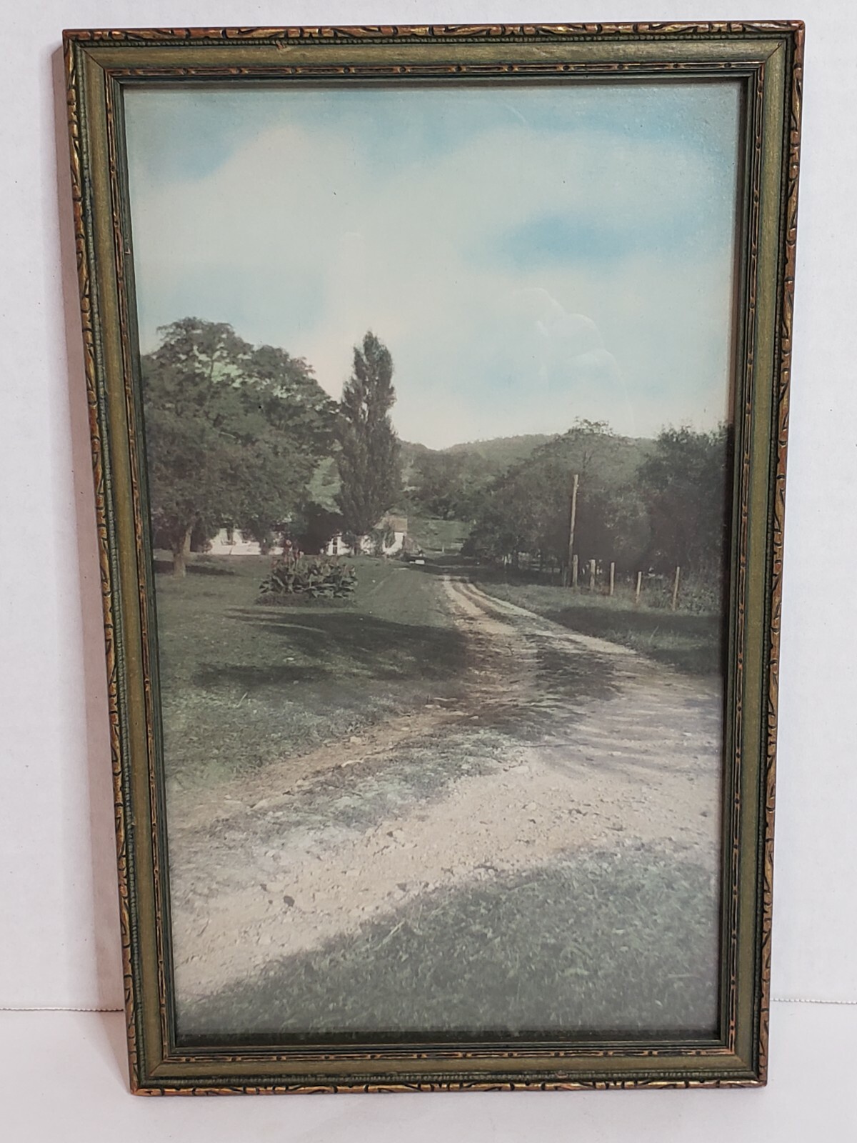 Vintage Photo Dirt Road Countryside House Hills Hand-Colored?
