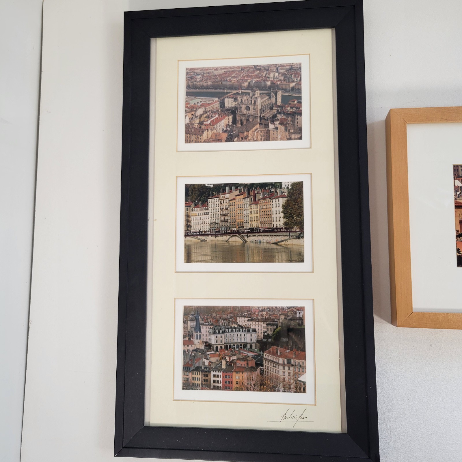 Lot of 2 Frederic Jean Signed Photograph Lyon France Framed Art Set Vieux Lyon