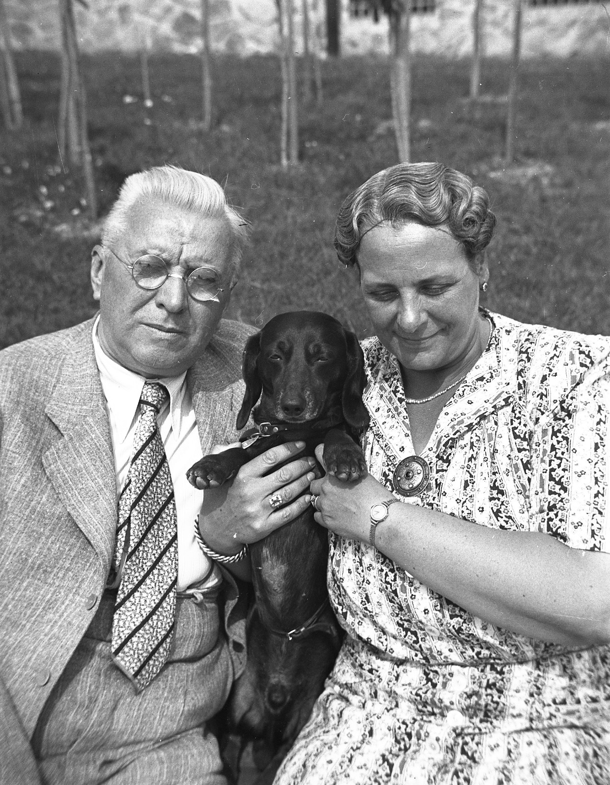 LOT 2x vintage fine art negative, couple w sweet dog, dachshund, funny, unusual