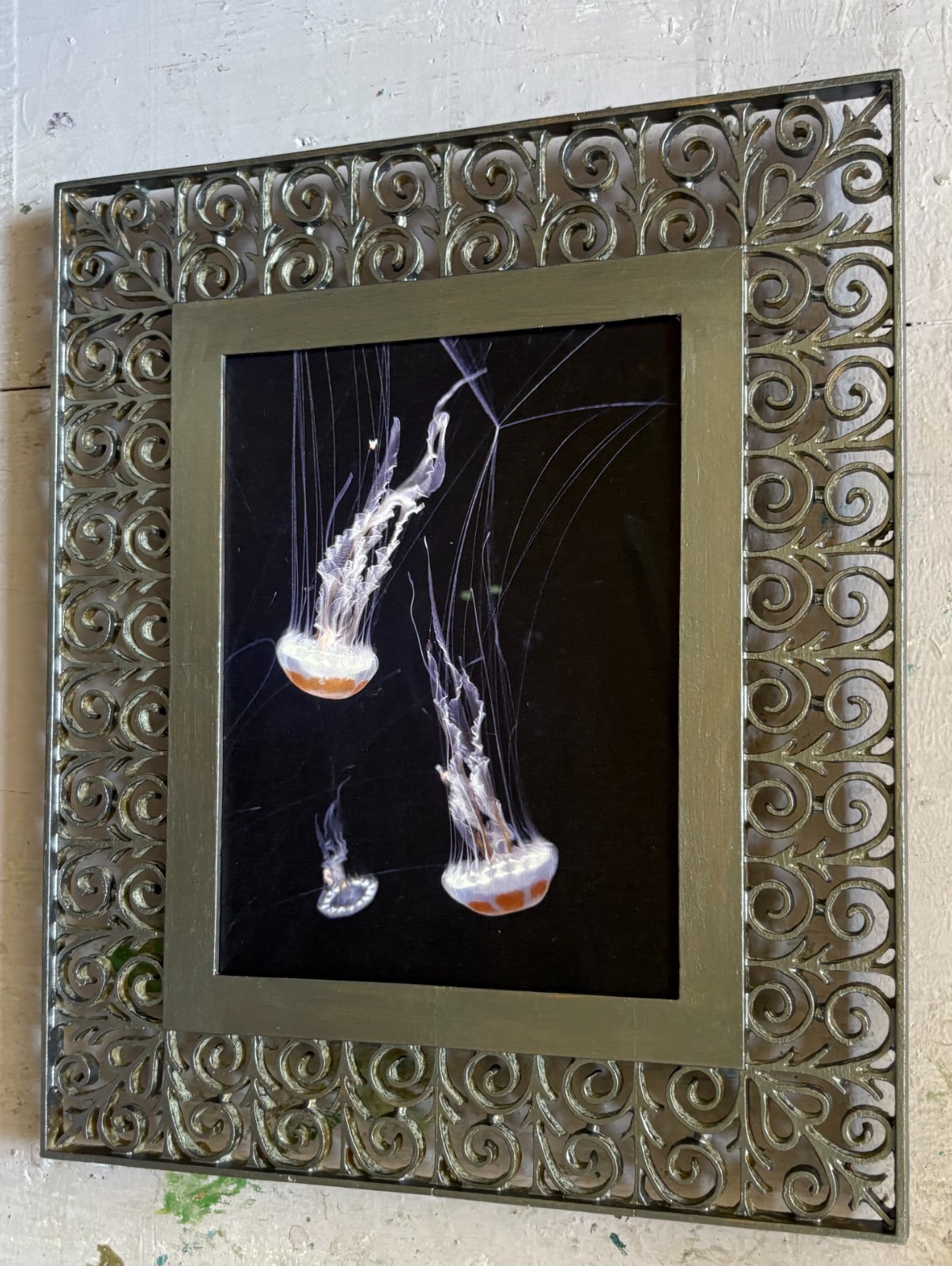 Jelly Fish, Original Photography, Canvas, Platinum Metal Framed