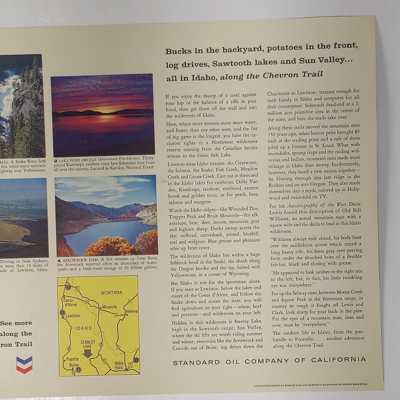 Vintage Sawtooth Mountains Stanley Lake Photo Print Standard Oil Chevron Trail