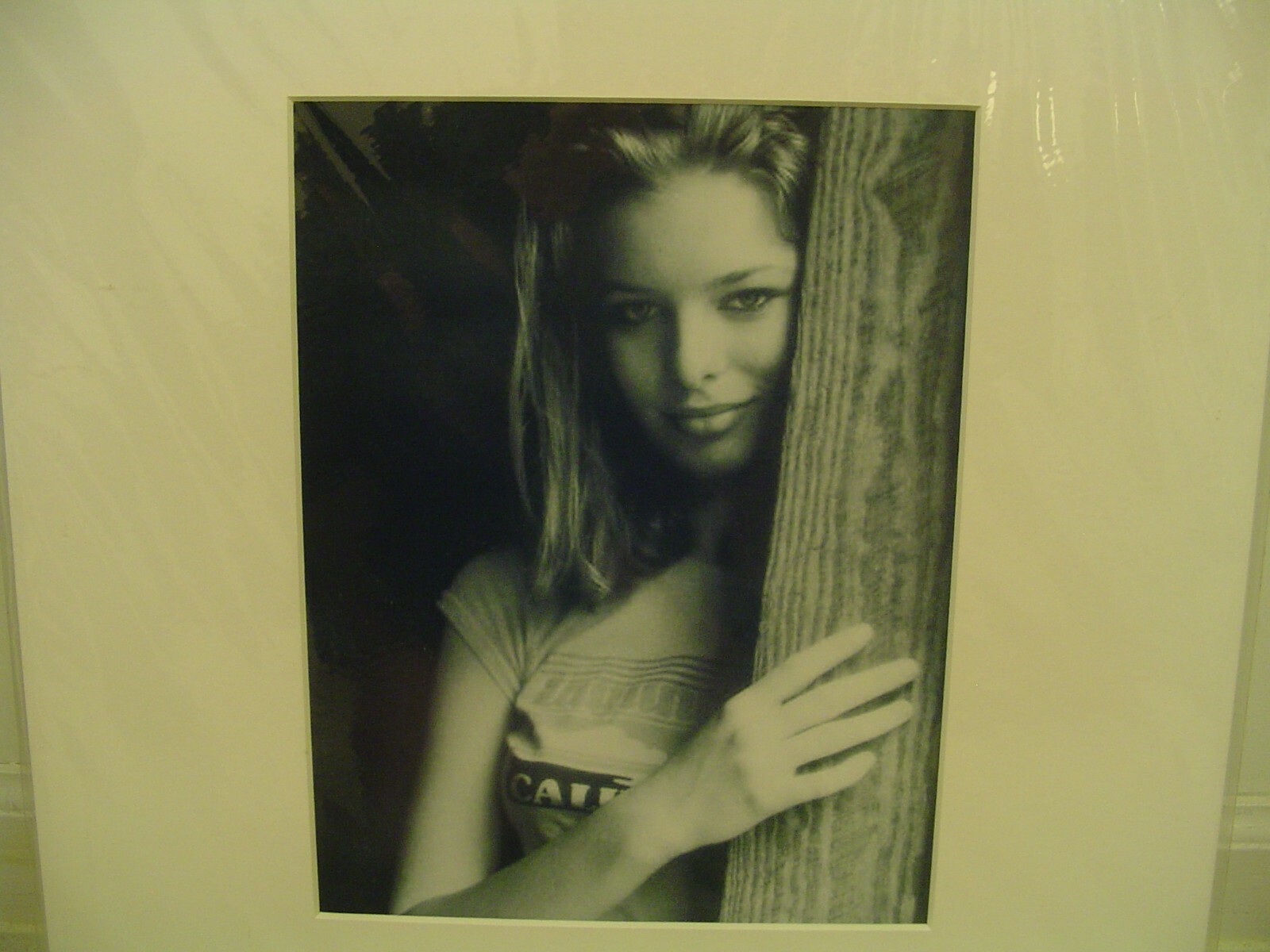 MATTED PHOTOGRAPHY Woman behind tree branch smiling by Larry Santucci 16×20