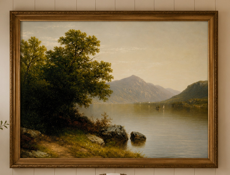 Vintage Style Mountain Lake Wall Art, Digital Download, Traditional Rustic Art
