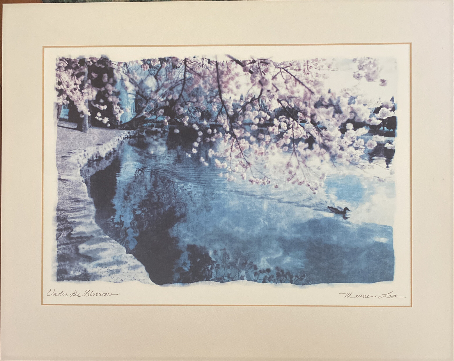 Maureen Love Signed Original Art Print “Under the Blossoms” Matted 20” by 16”