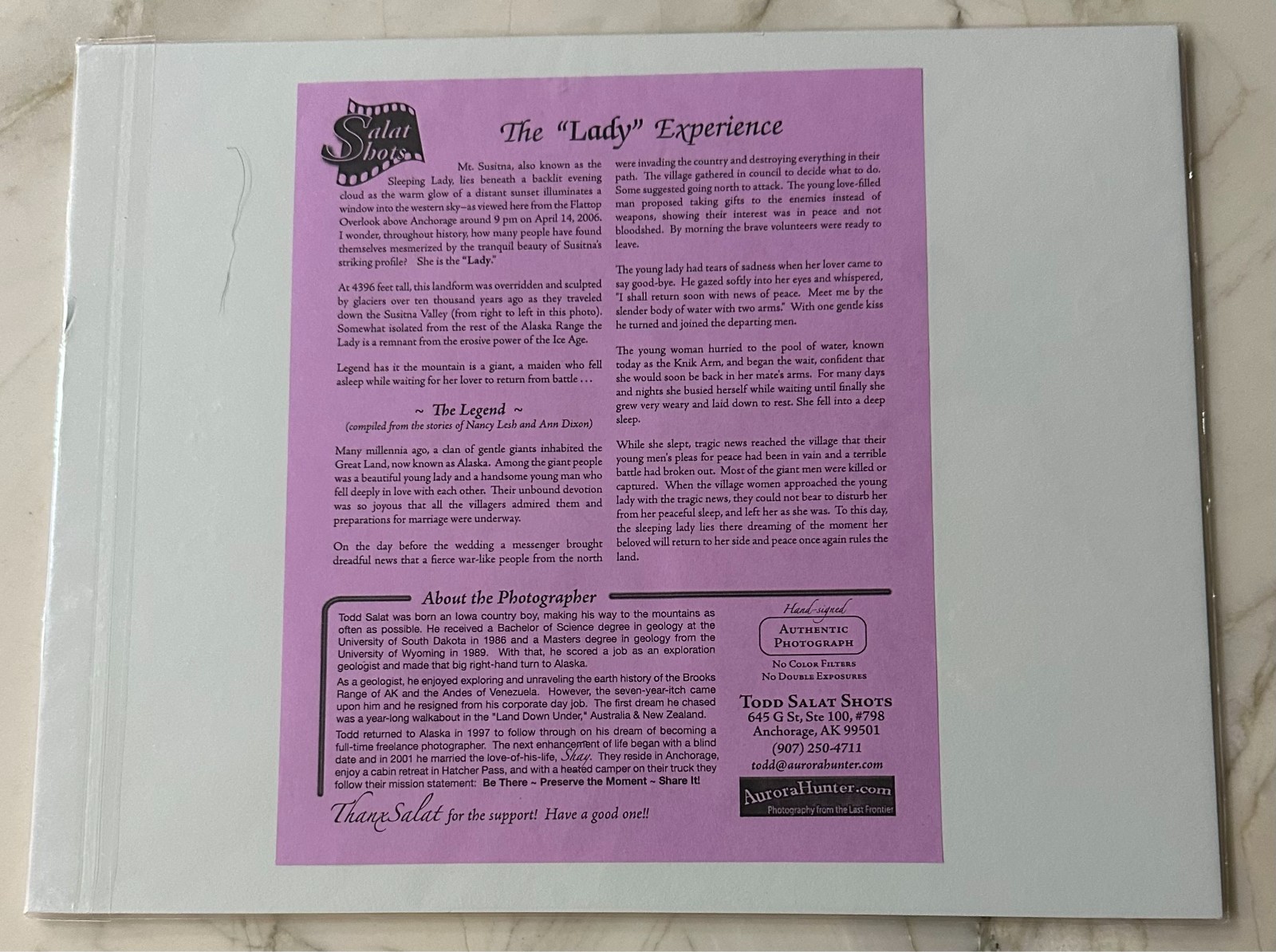 SIGNED THE LADY PHOTO BY TODD SALAT-8 X10 Matted 11X14