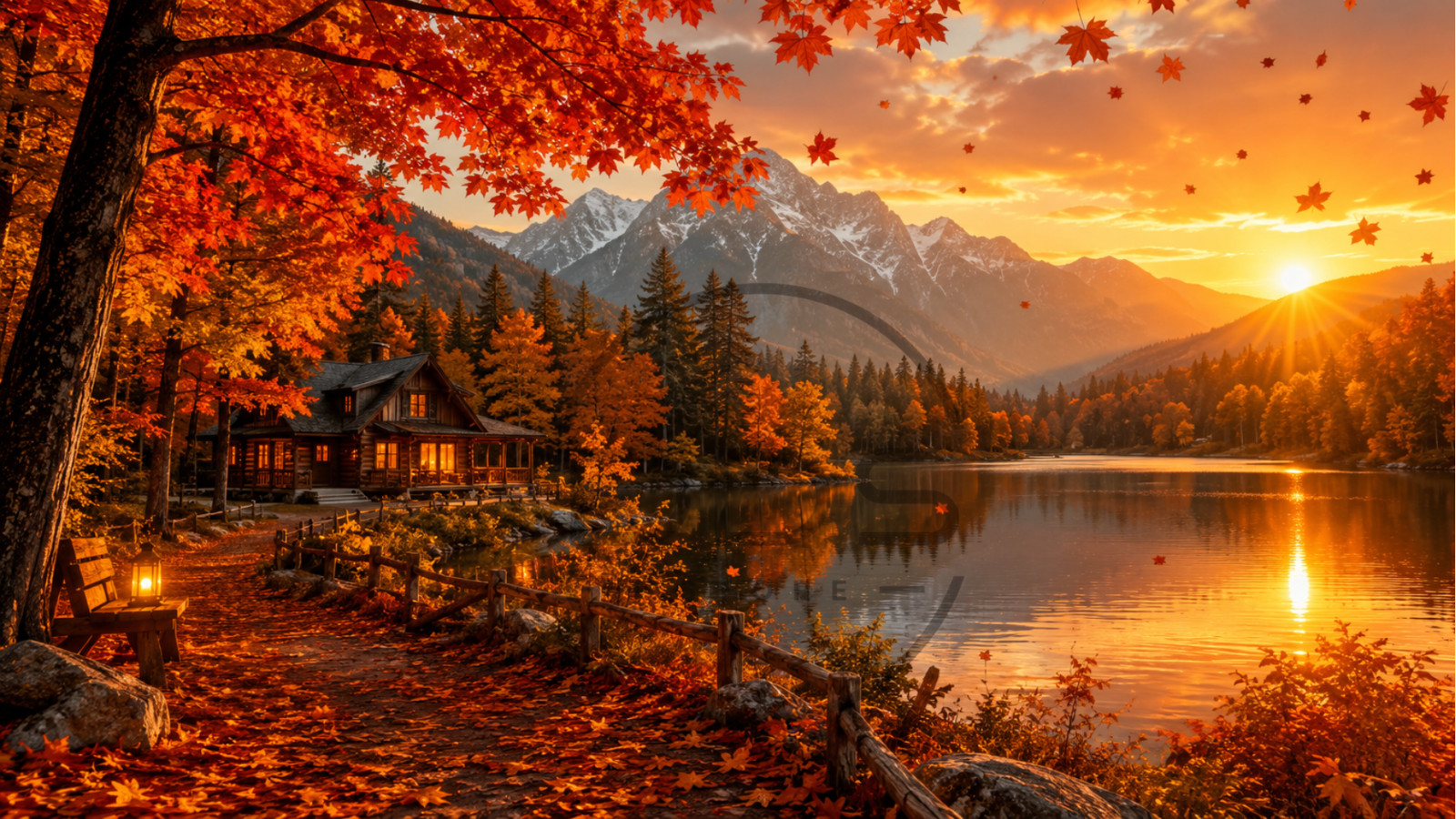 Autumn Cabin Lake Wallpaper 4K Cozy Fall Landscape Desktop Background Mountain
