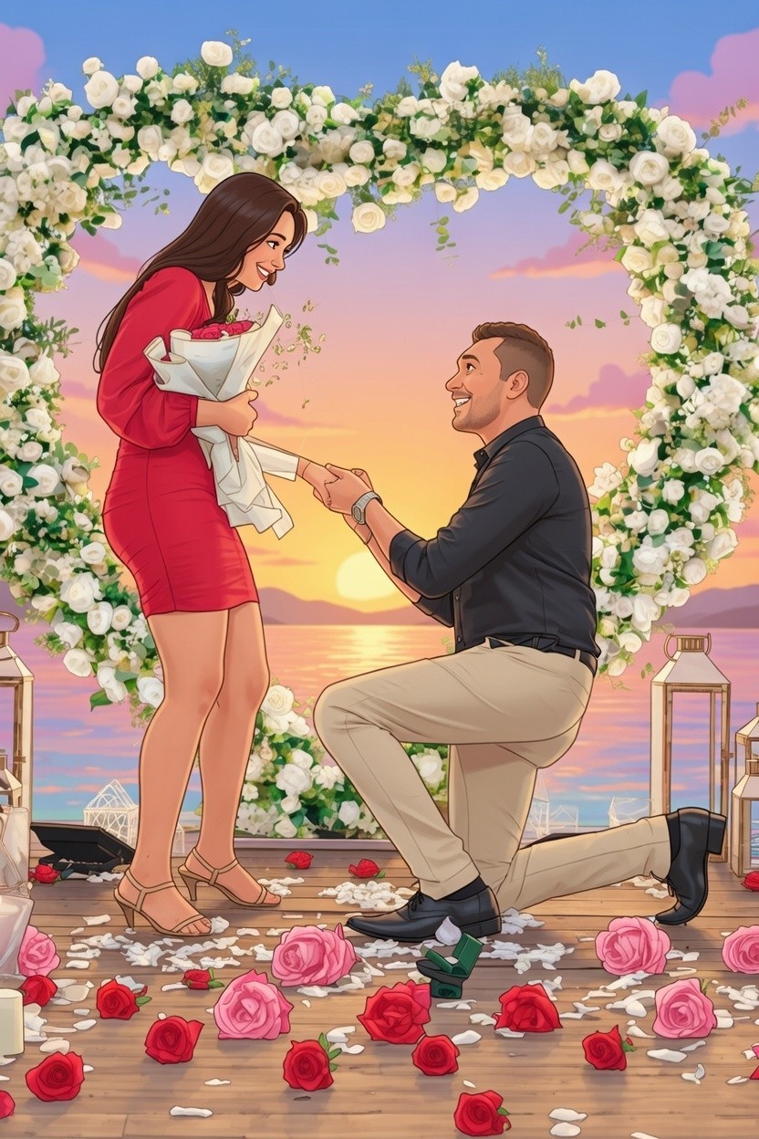 Romantic Proposal Engagement Digital Art | Couple Sunset Wedding Download