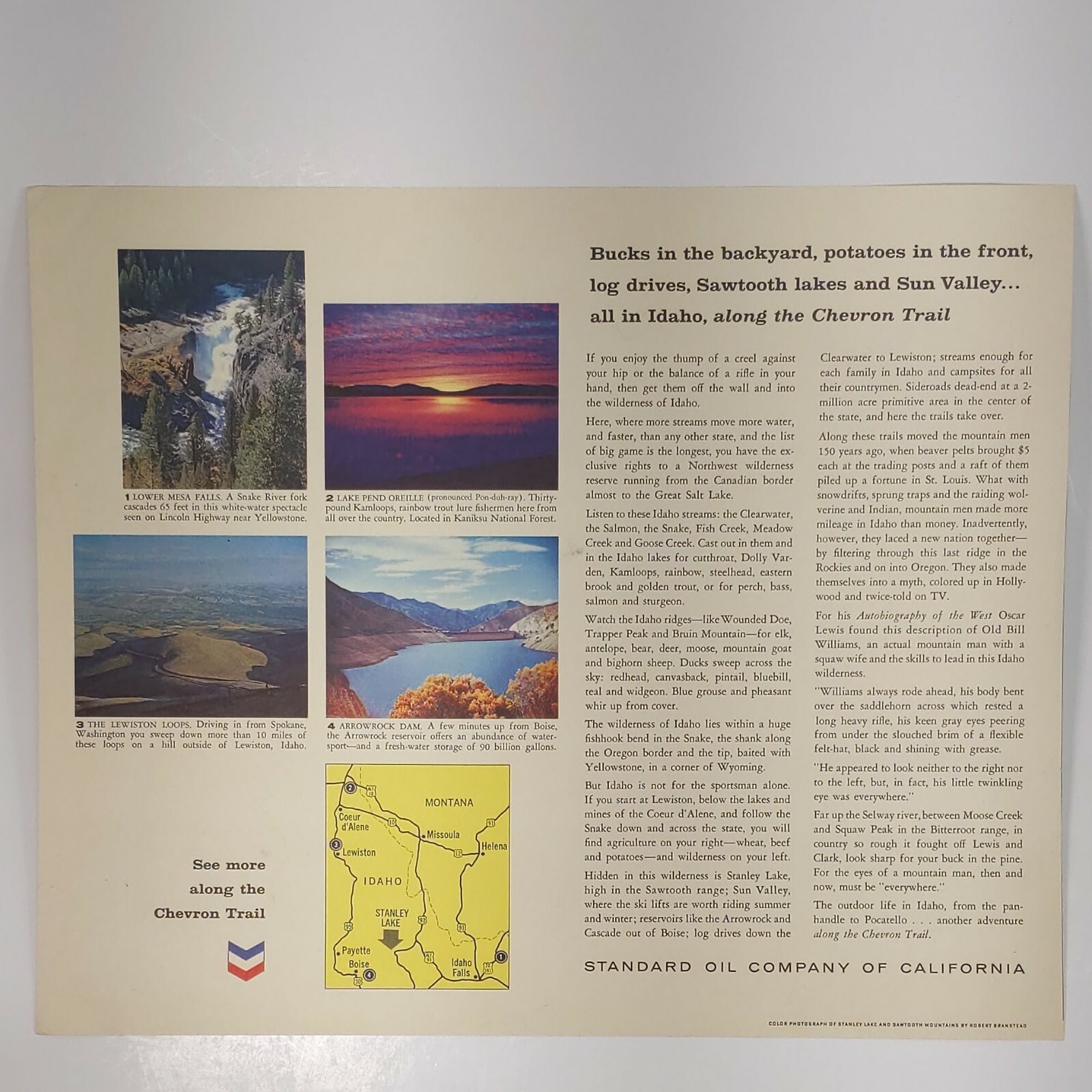 Vintage Sawtooth Mountains Stanley Lake Photo Print Standard Oil Chevron Trail