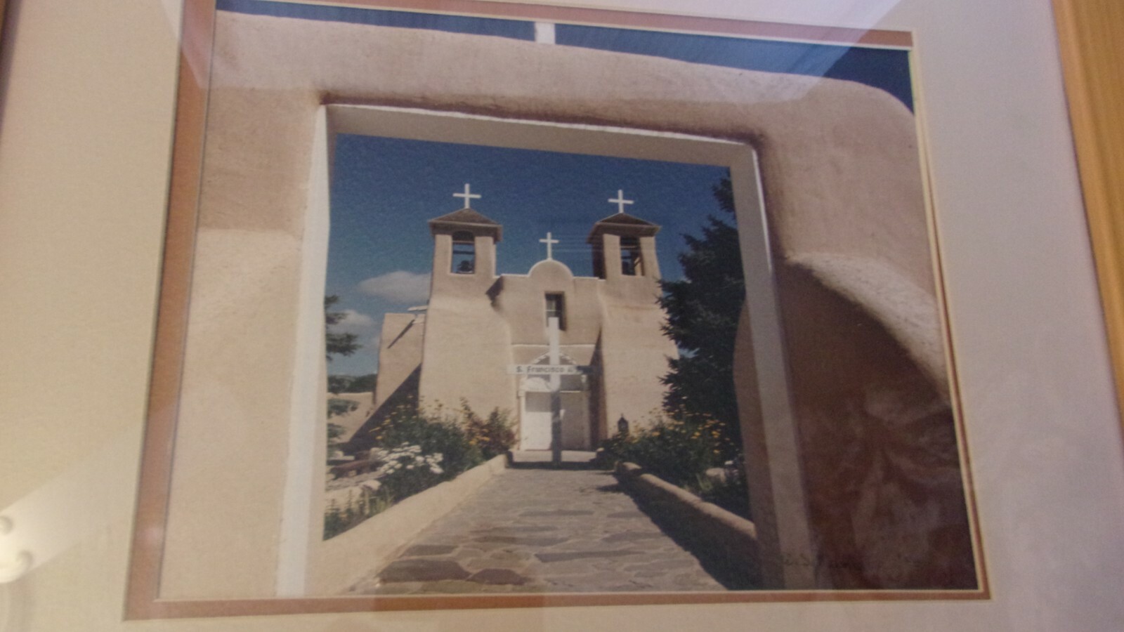 Taos, NM Pueblo Mission Church St. Francis Frame & Matted Photograph WJ Mandell