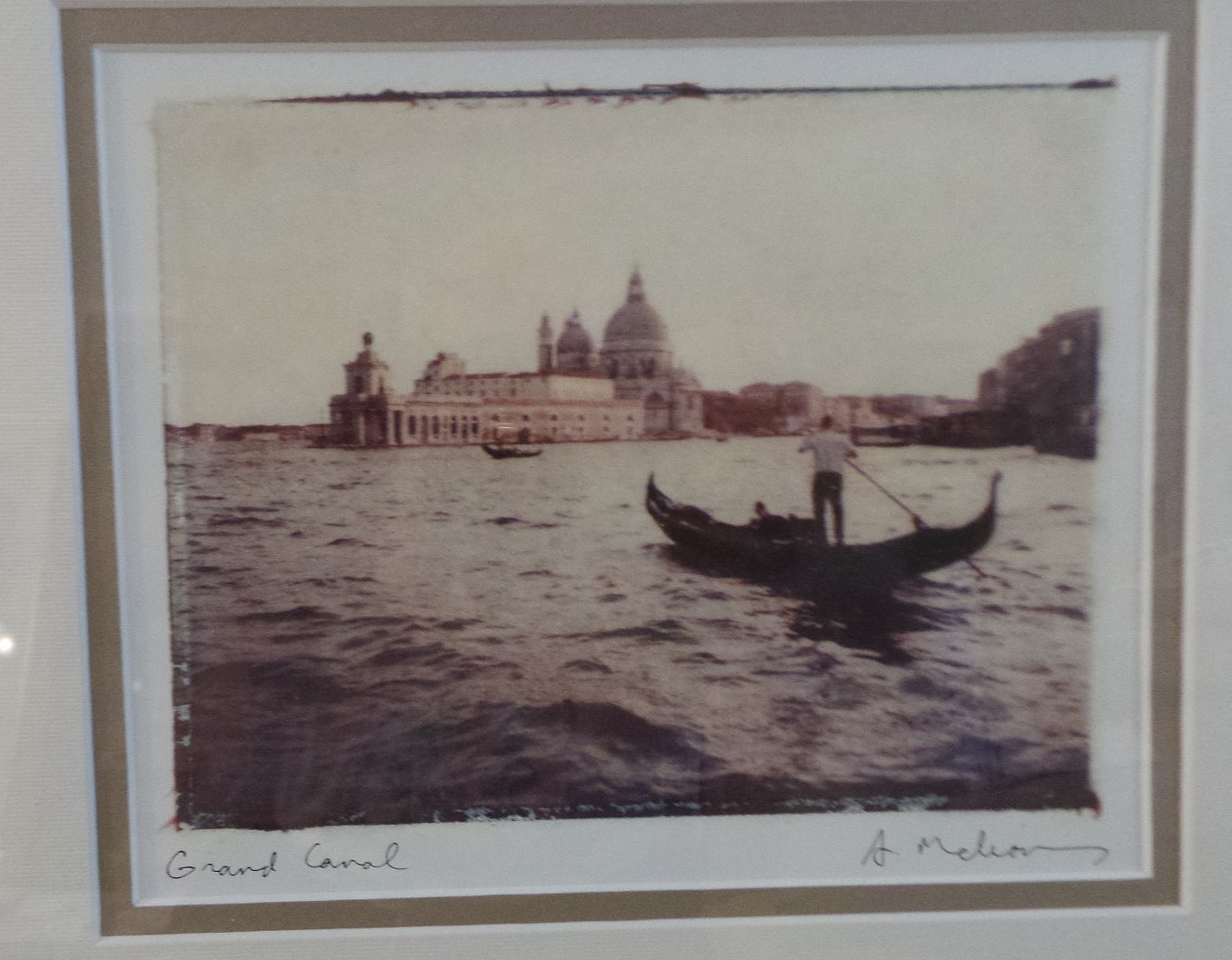 Venice Italy Grand Canal Gondolier photo print framed & matted signed Melious NF