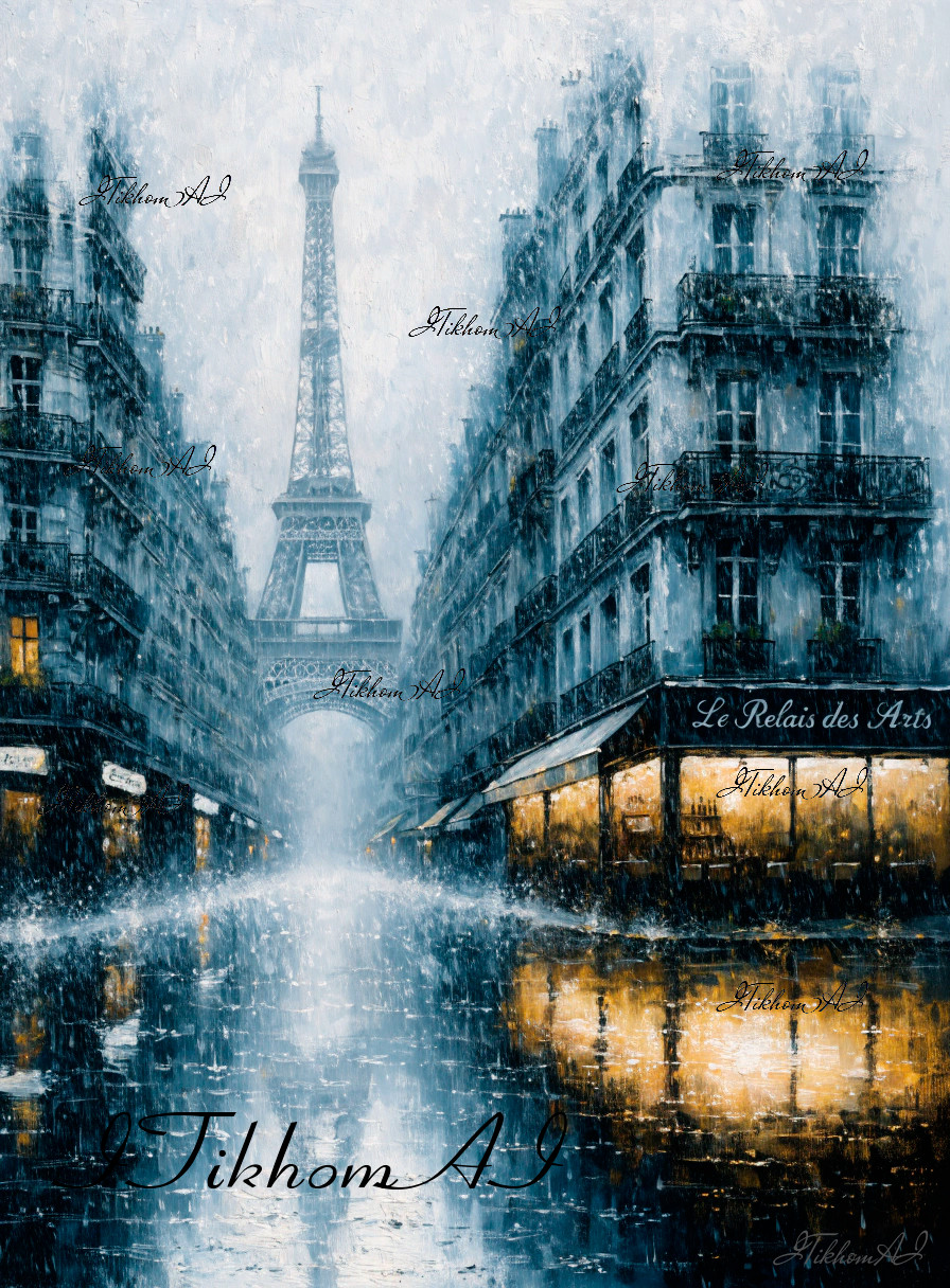 Digital Art Image Painting Cityscape Houses Eiffel Tower Wallpaper Desktop