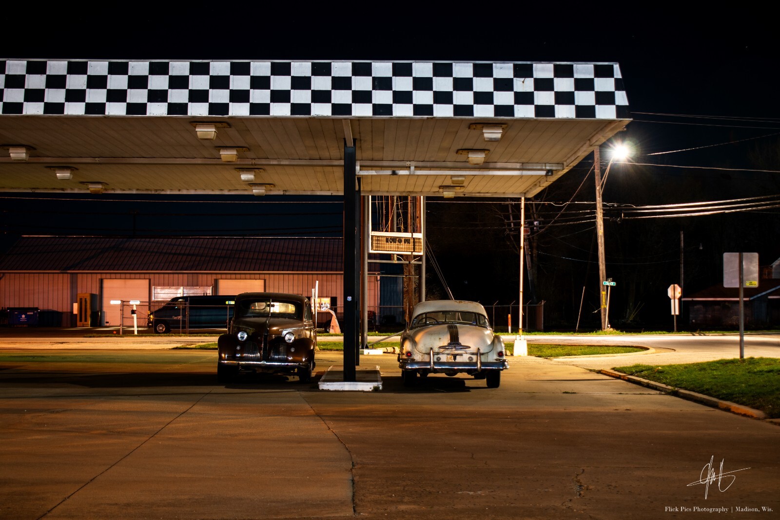 Flick Pics Photography Vintage Pontiac Cars at Night Photo Poster Print 16×20 in