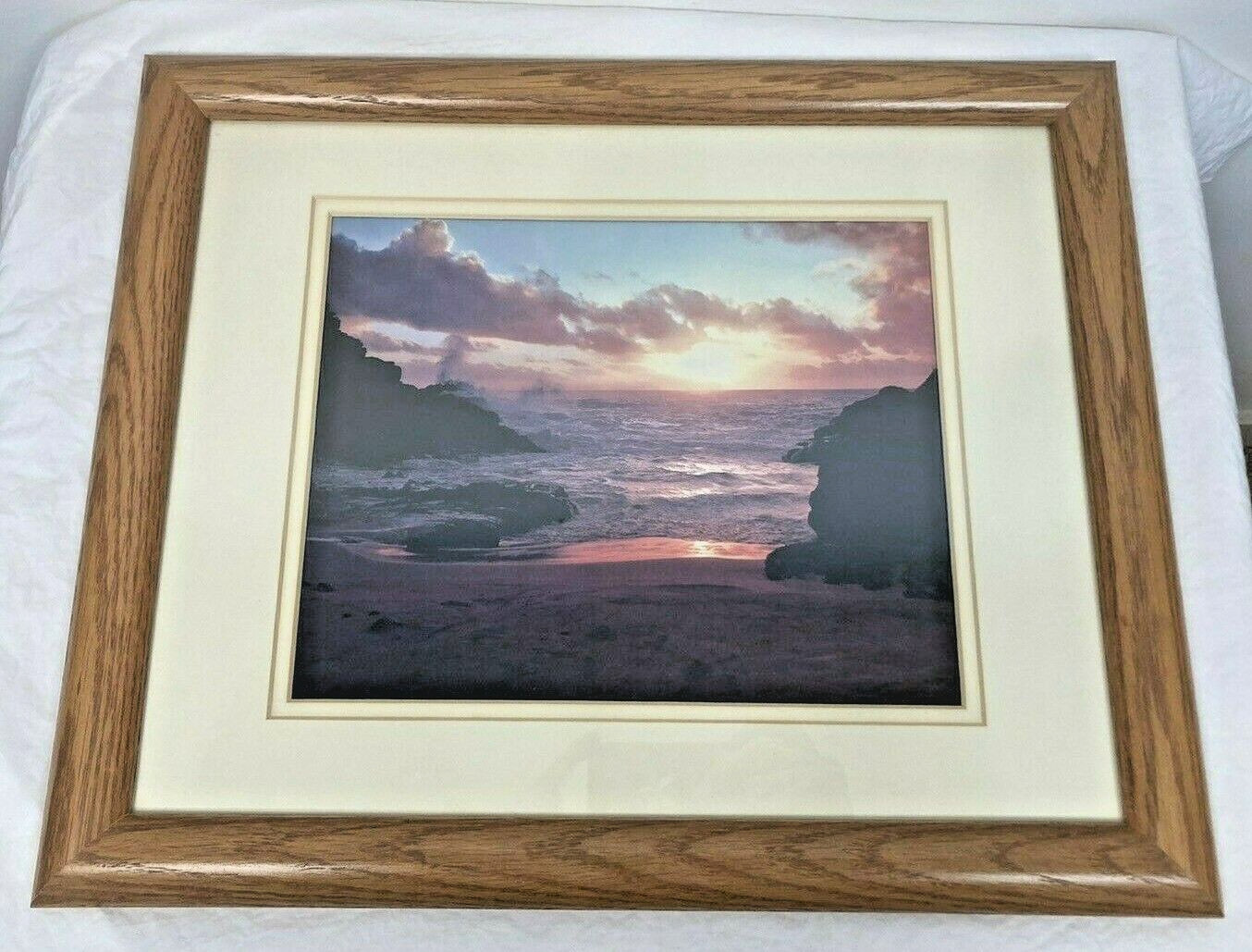 Ocean Sunset Photograph Framed and Double Matted 16″ x 13″ Beautiful ~ BRAND NEW