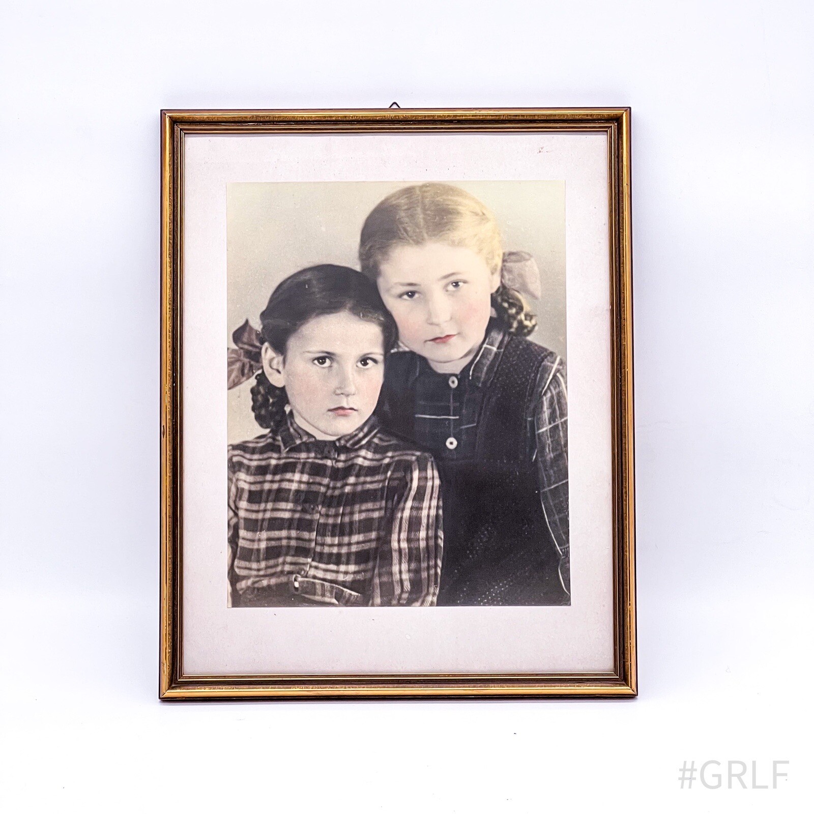 Vintage Portrait Photography of Two Girls Framed with Glass Insert | 32x40cm