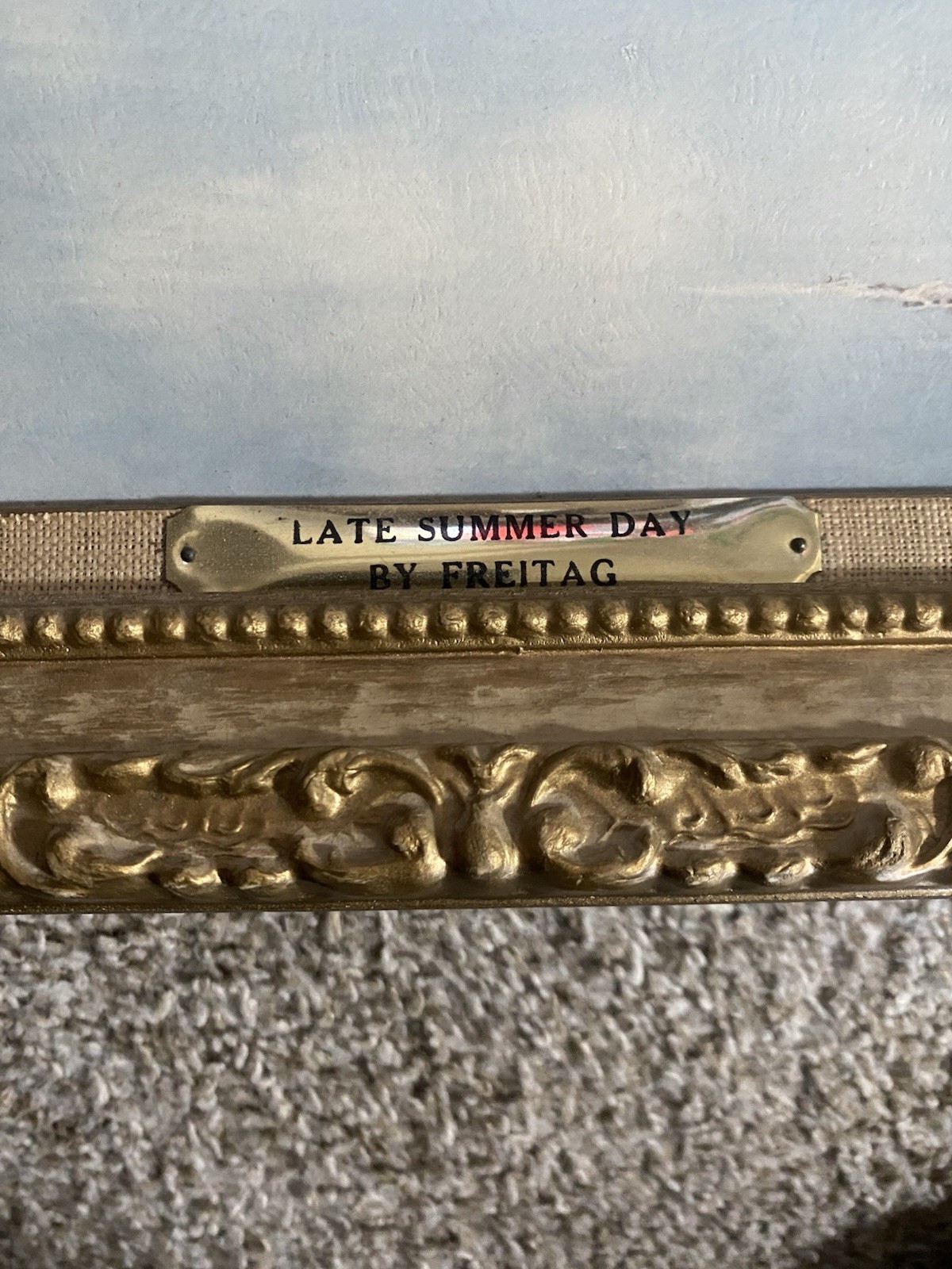 Vintage 22×42 Framed Color Printed Painting Late Summer Day By Clemens Freitag