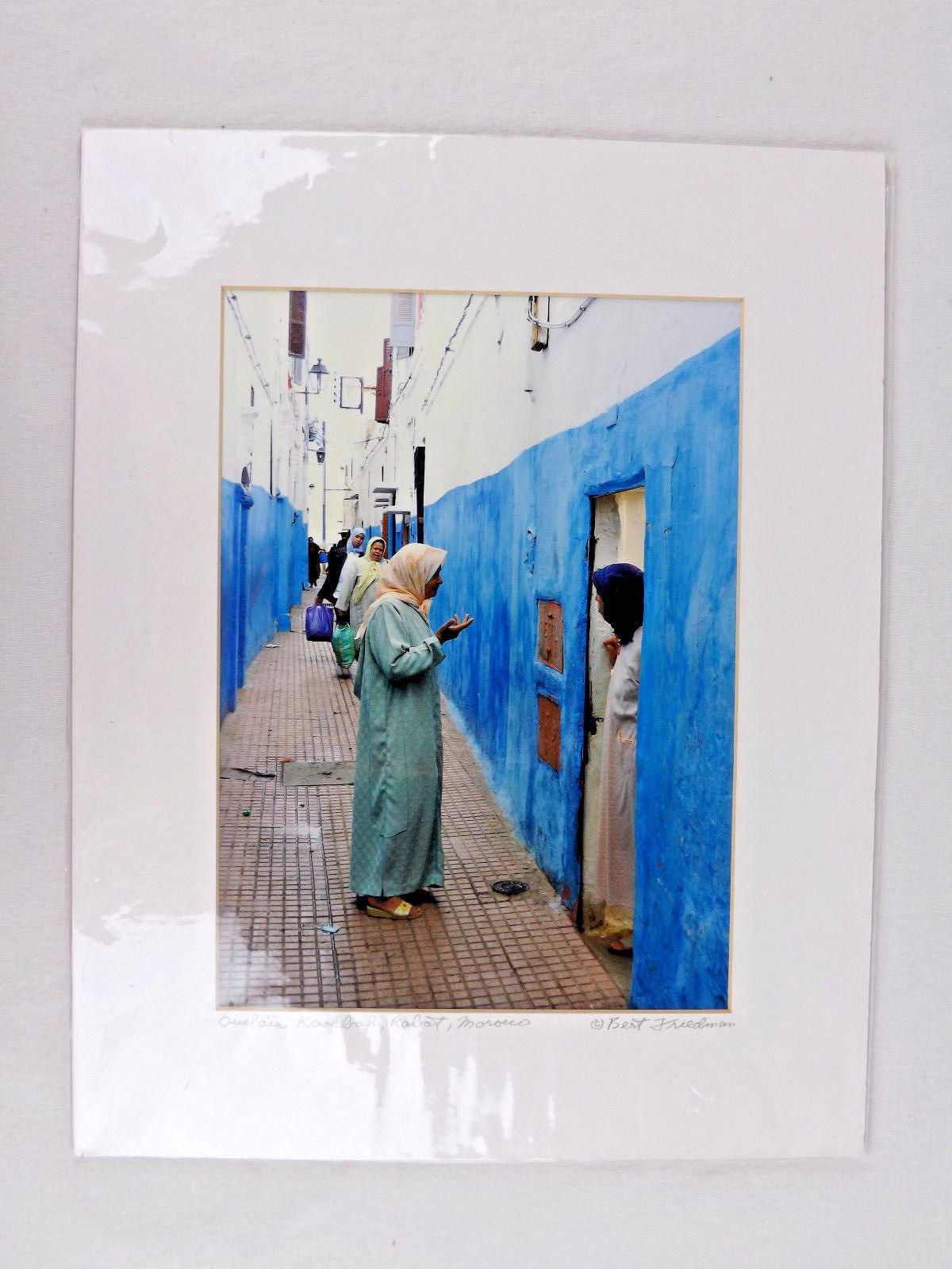 Kasbah Rabat Morocco Color Photo Women Blue Alley Tile 11″ x 14″ Bert Friedman