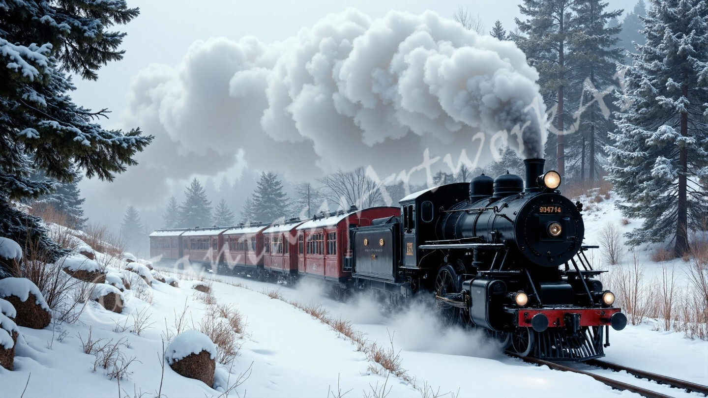 Winter Train – Digital Picture PC Background AI Art, 5 images – #38