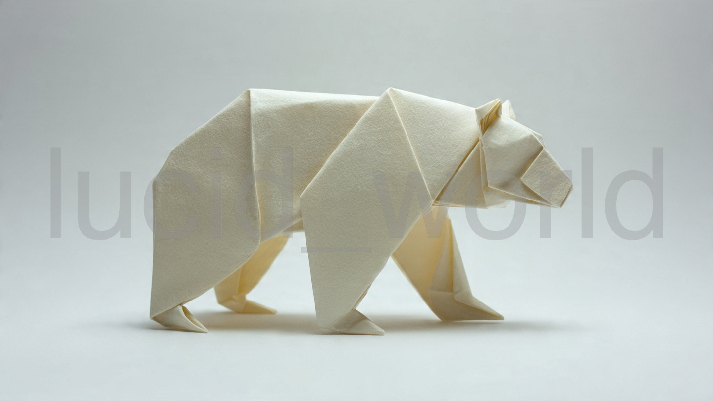 Origami Polar Bear Digital Image Download White Paper Sculpture Art 4K Graphic