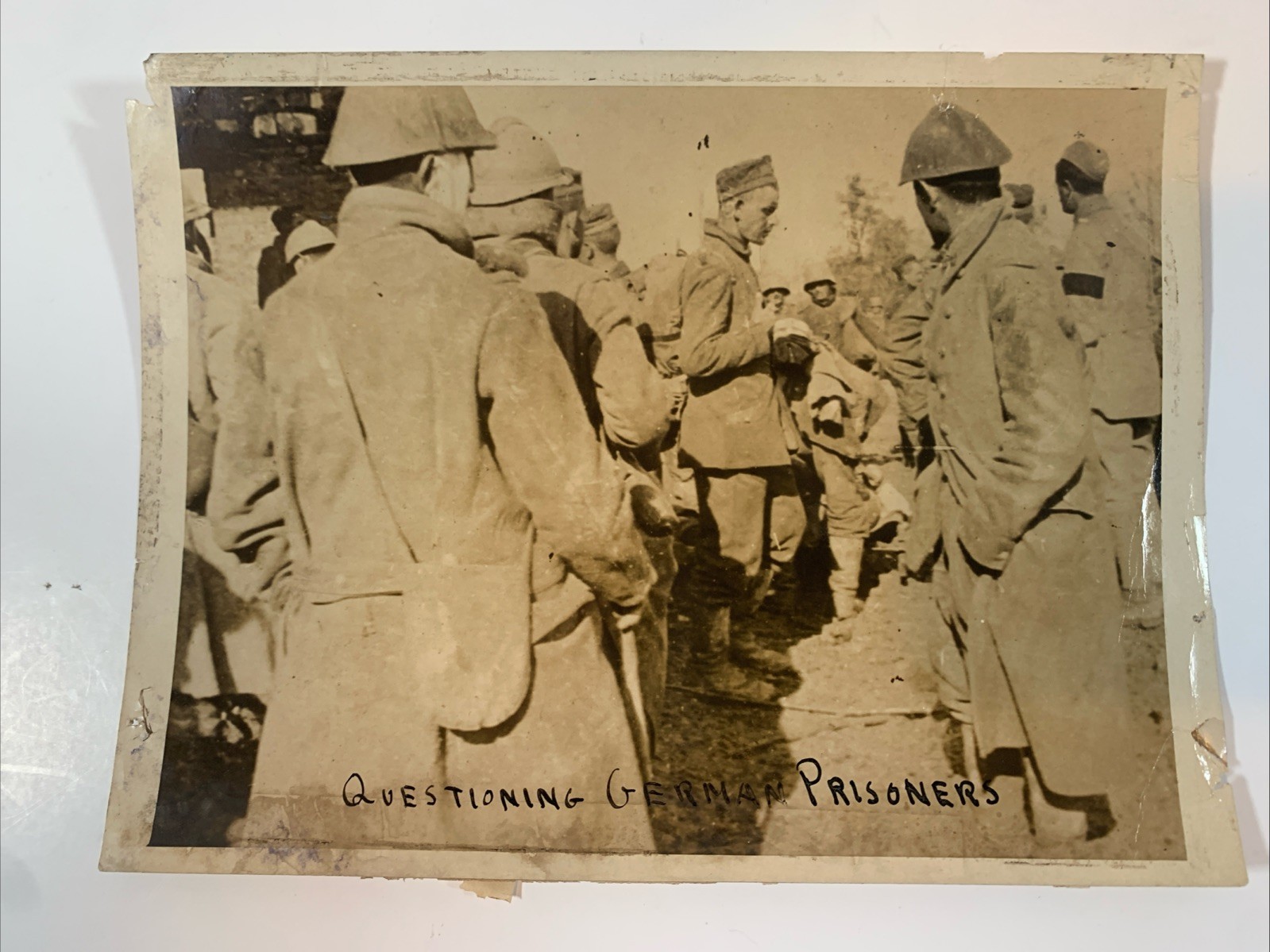 WWII Real 8.5” X 6.5” Photo American Troops “Questioning German Prisoners”