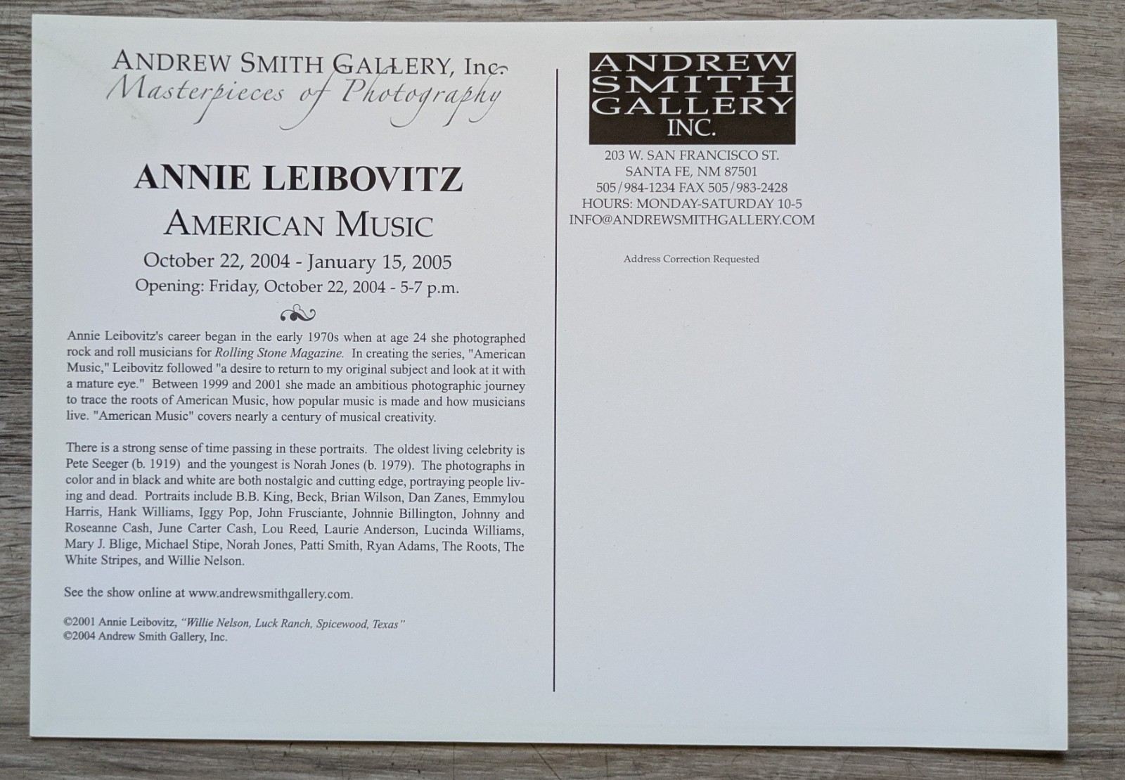 Annie Leibovitz 2001 Promotional Card For American Music at Andrew Smith Gallery