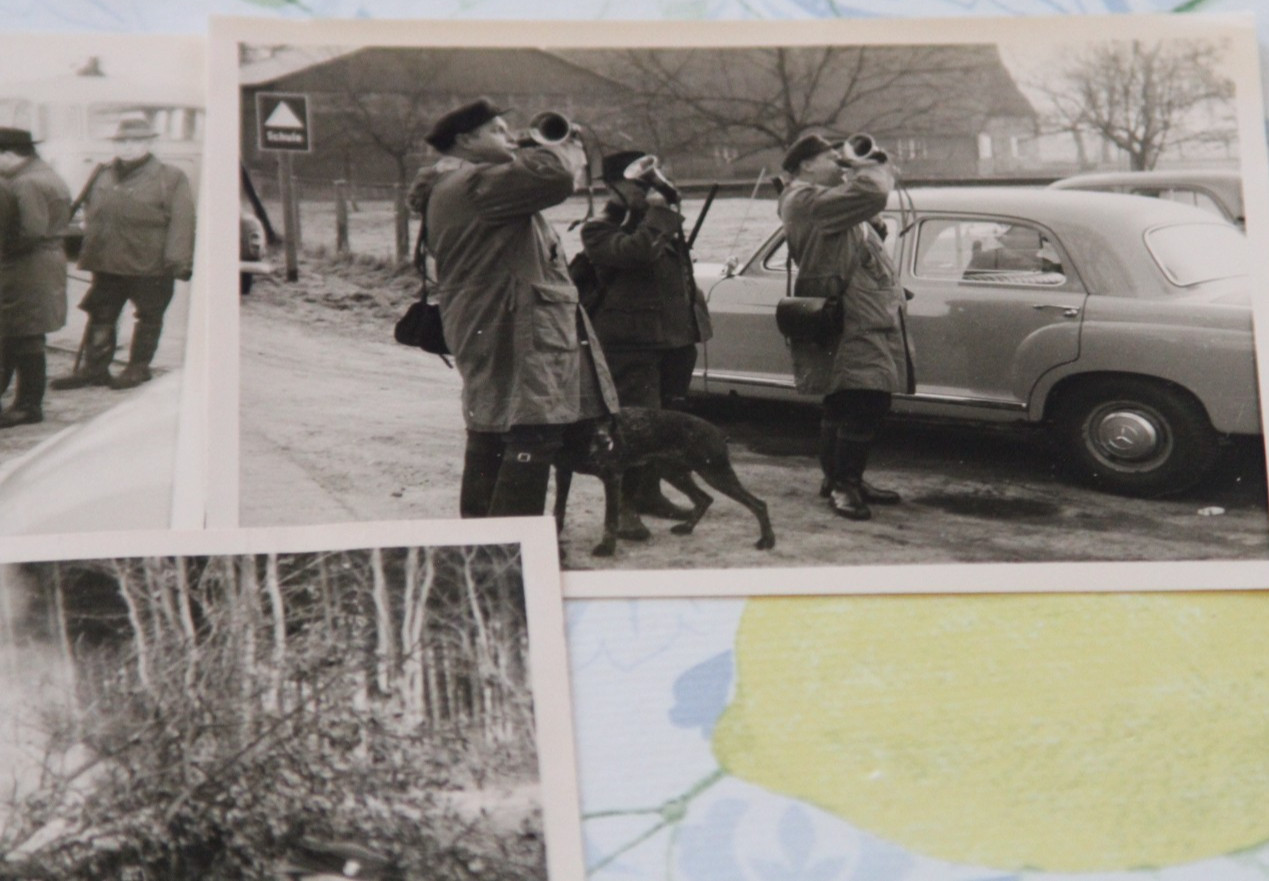 3x photo men hunter 1962 hunting dog passenger car vintage year of manufacture