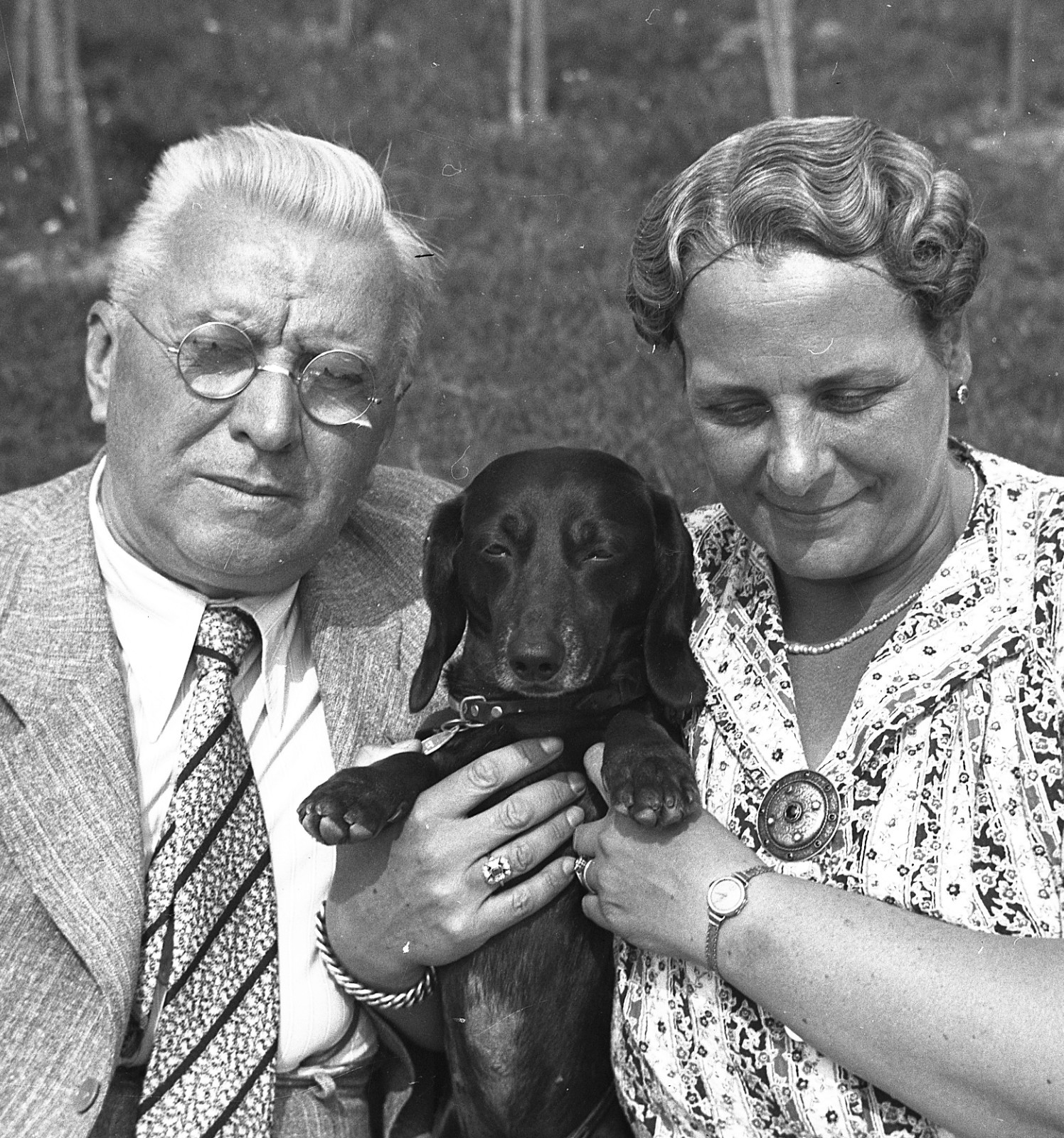 LOT 2x vintage fine art negative, couple w sweet dog, dachshund, funny, unusual