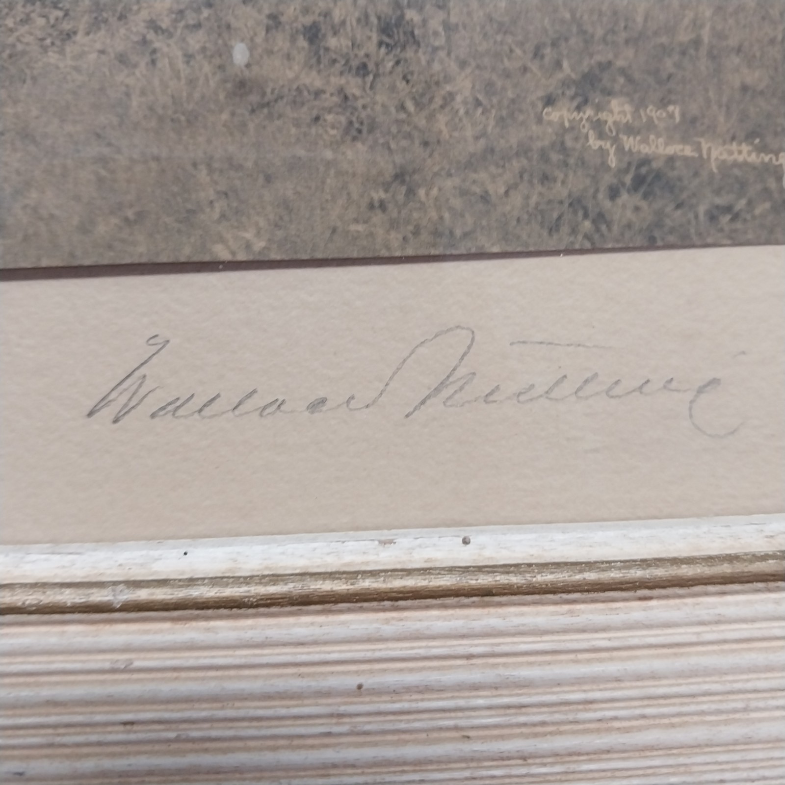 1907 Wallace Nutting signed name & title w/pencil w/gold signature on photo