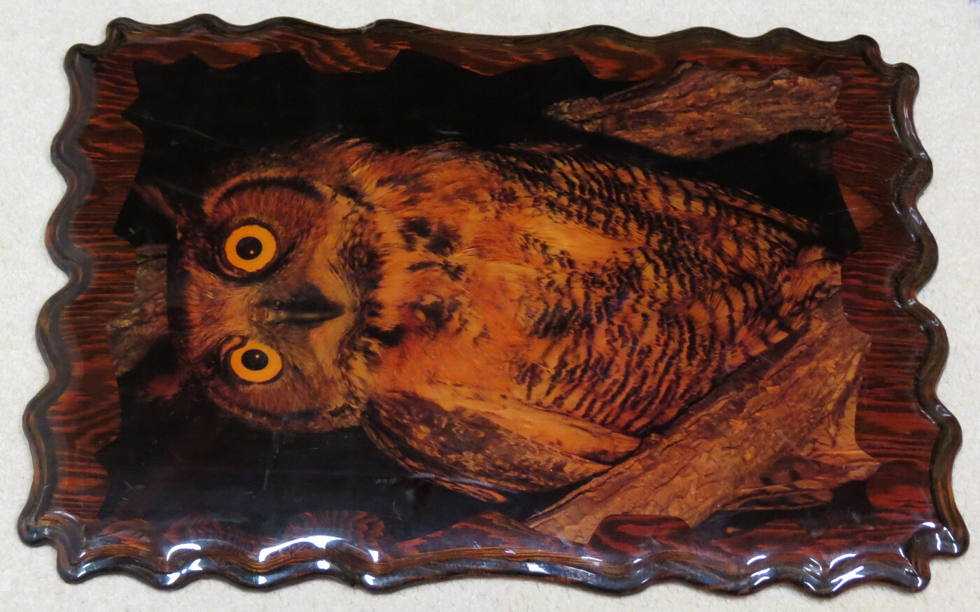 Great Horned Owl Vintage Wall Plaque Photo 15″ x 22″ Wooden High Gloss Finish!