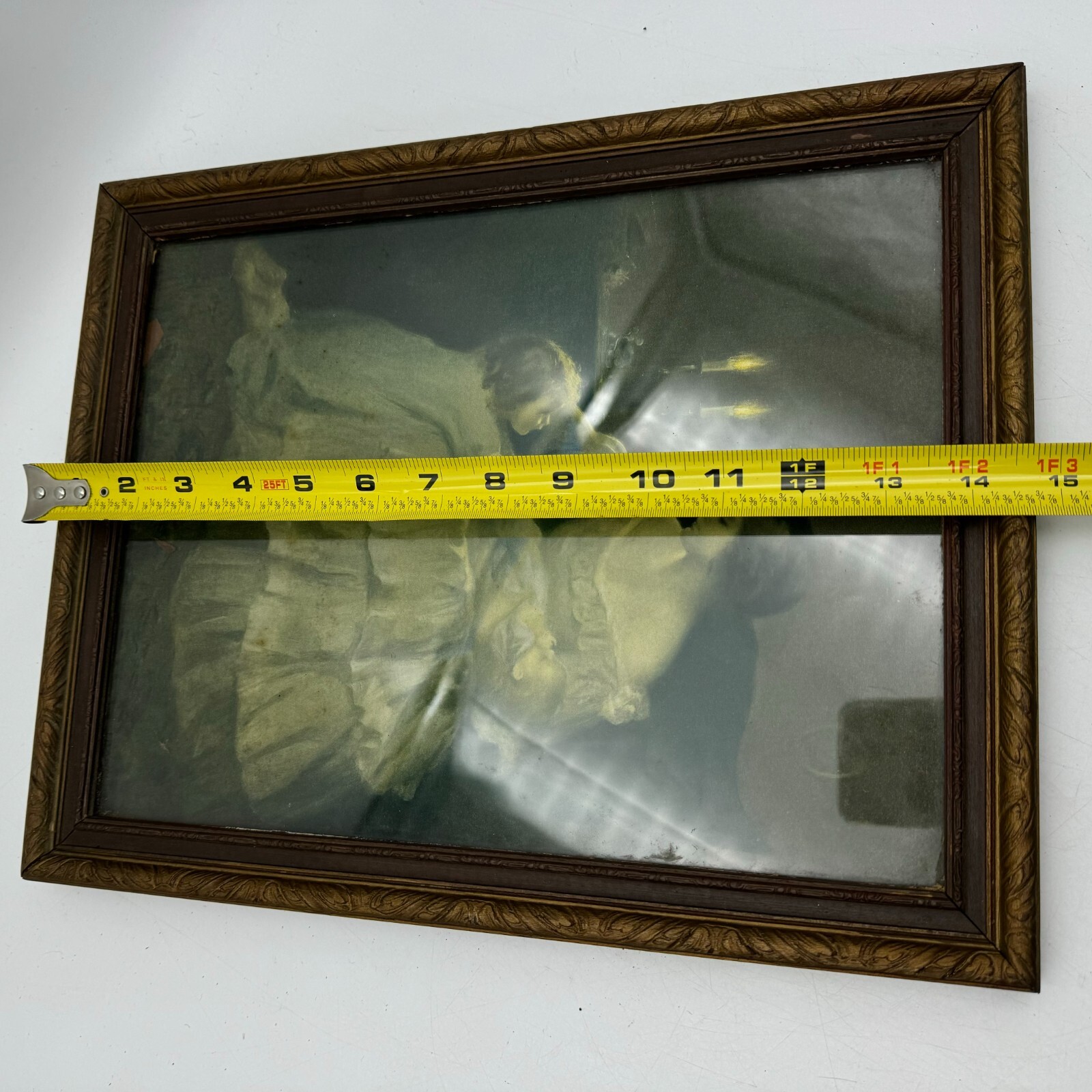 Antique Victorian Colorized Photo of Mother Child Baby Framed Large Picture