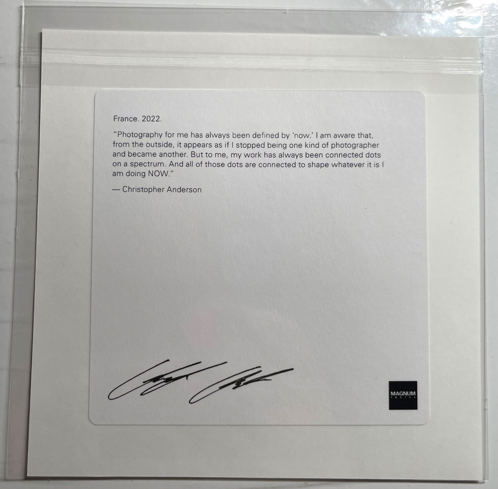 SIGNED CHRISTOPHER ANDERSON FRANCE, 2022 MAGNUM 6″ SQUARE PRINT 2022 NEW