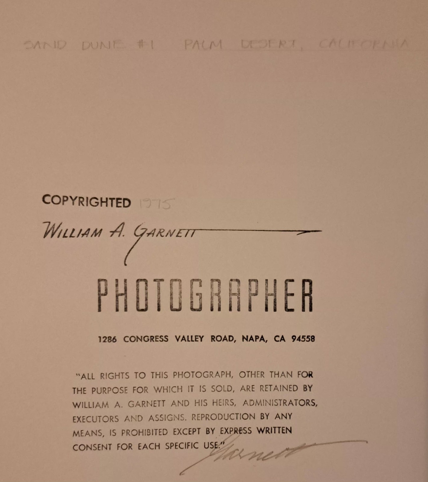 William Garnett “Sand Dune #1, Palm Desert” DOUBLE SIGNED Silver Gelatin Print