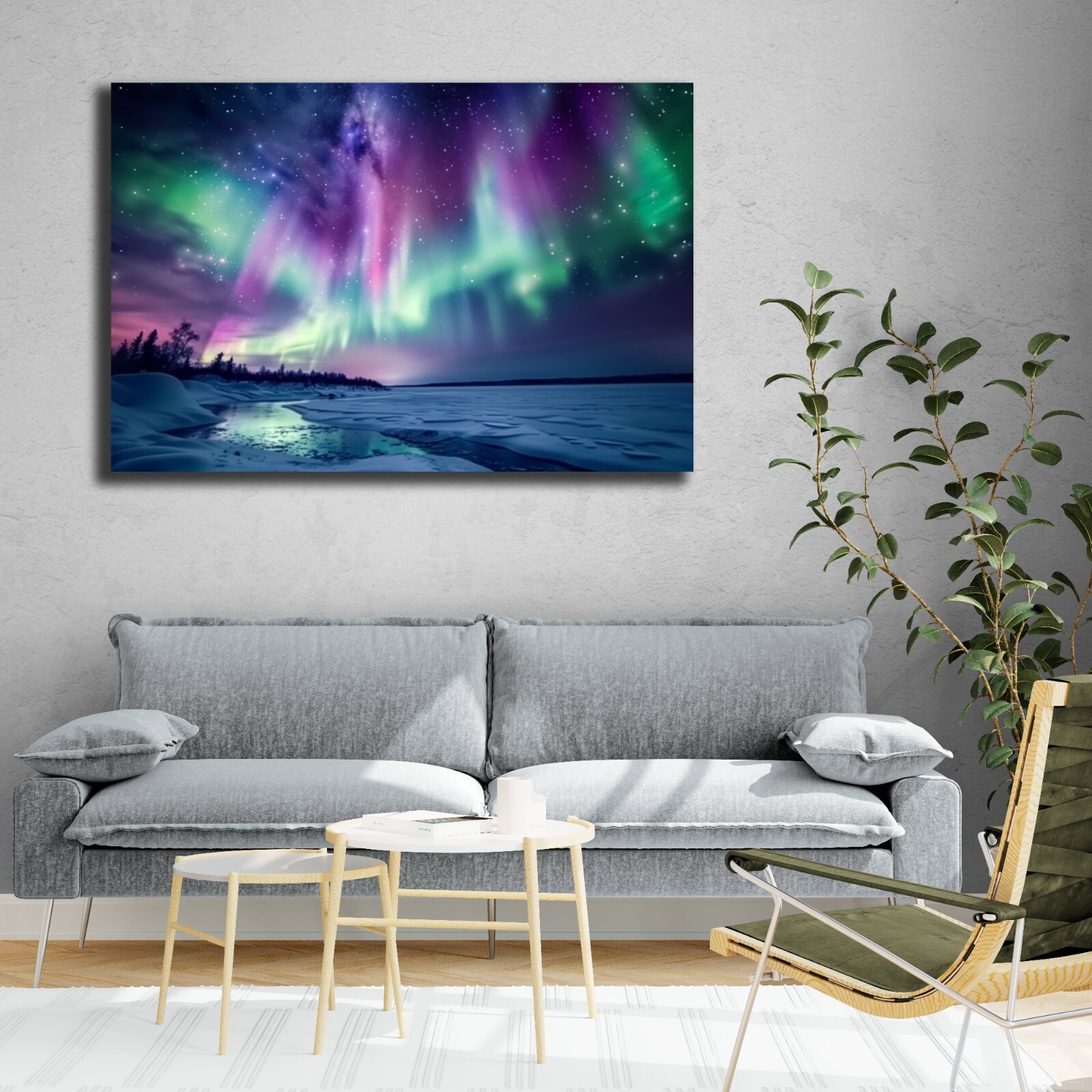 Northern Lights Aurora Borealis Photography, Snowy Alaska Landscape Nature Print