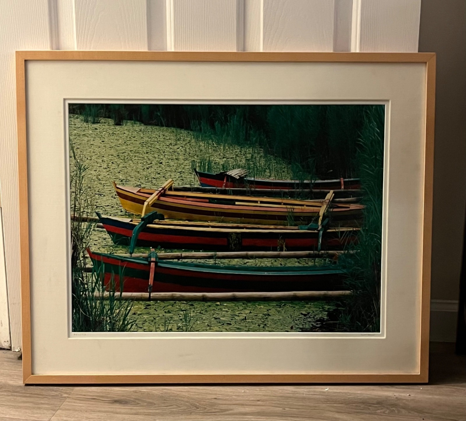 Original Signed Photograph Boats in Bali with Lily Pads by Robert Barab