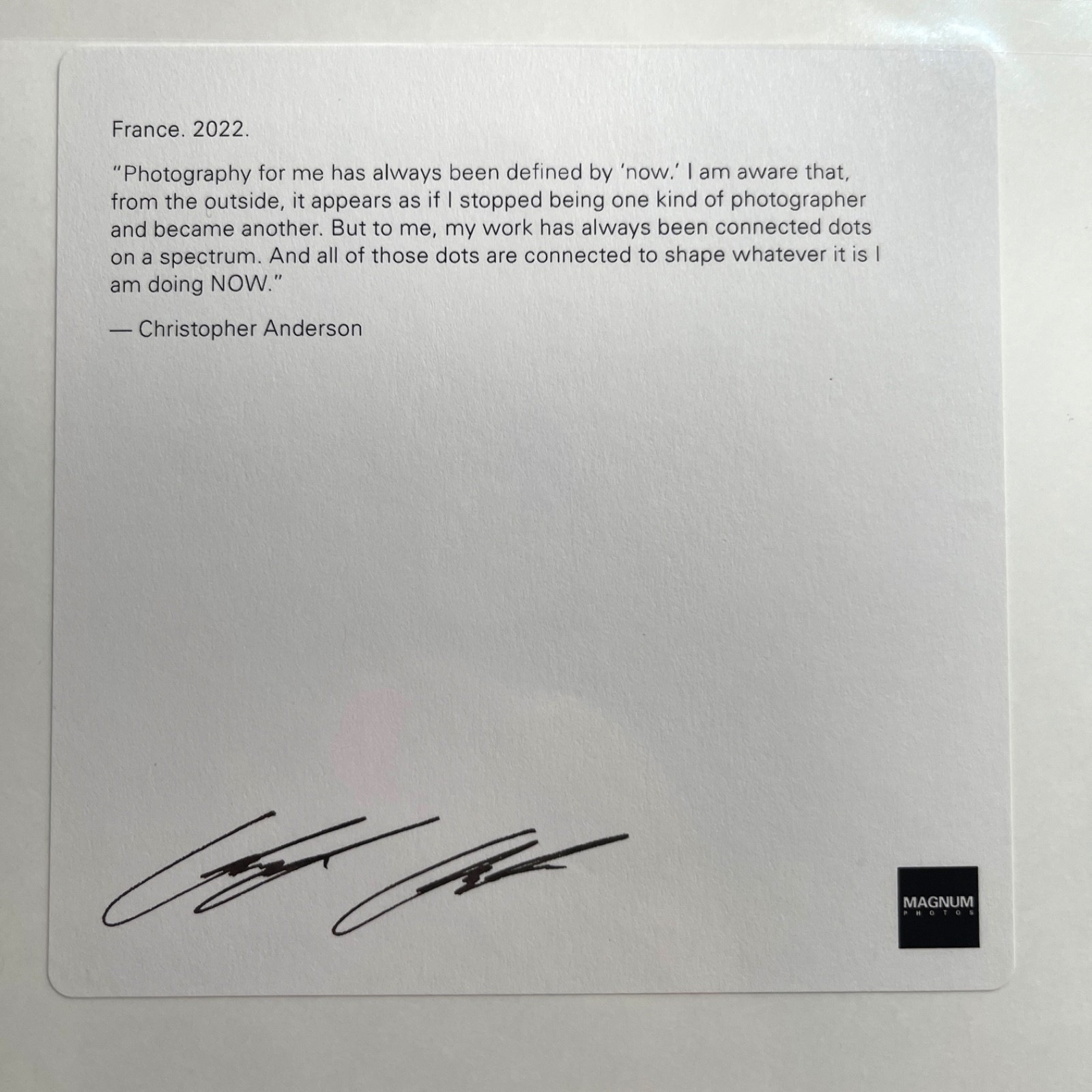 SIGNED CHRISTOPHER ANDERSON FRANCE, 2022 MAGNUM 6″ SQUARE PRINT 2022 NEW