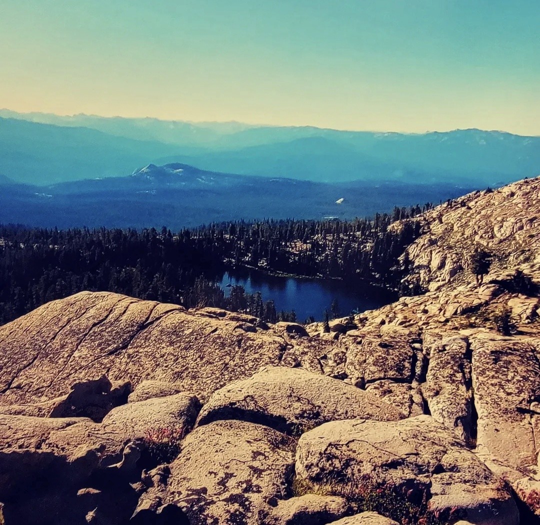 Scenic Color Landscape Photograph – Mountain Lake Forest Rocks Nature Art