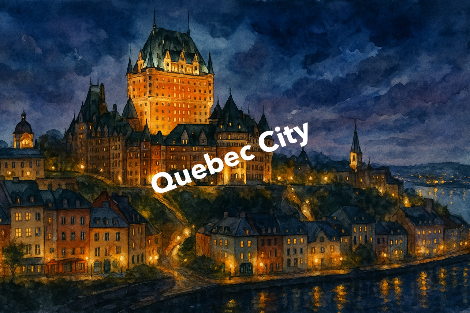 Quebec City Watercolour Panorama (AI GENERATED IMAGE)