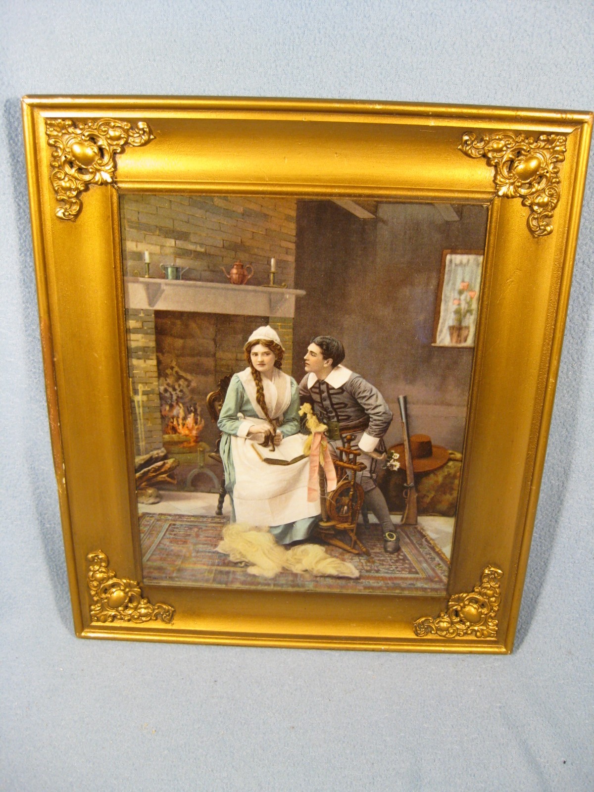 Rare Antique Victorian Art Glass Circa 1900 Picture Man & Woman 9″ X 7″
