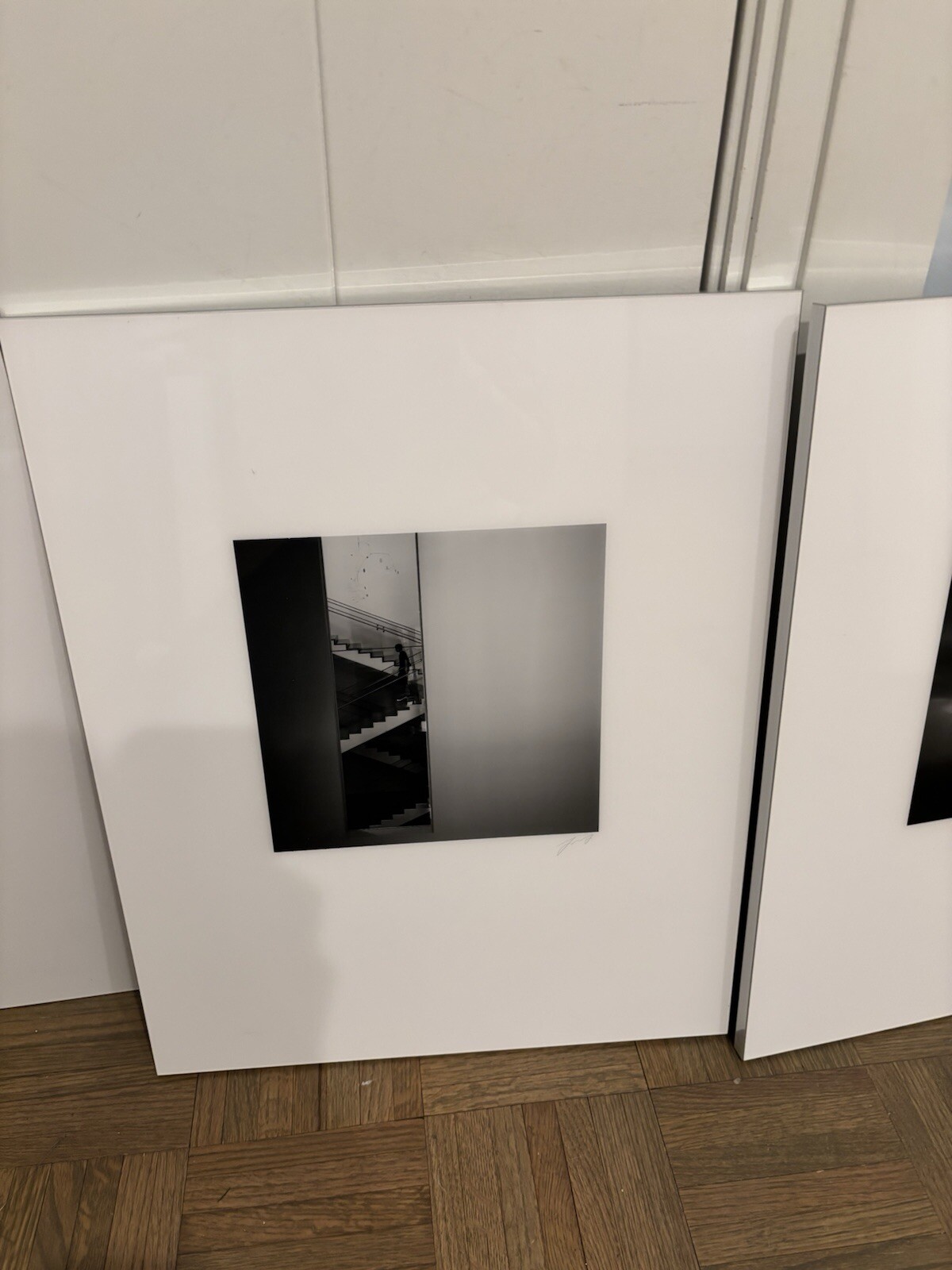 Set Of 2 Black & White, Signed, photography art, Thin Metal Frame, White Mat