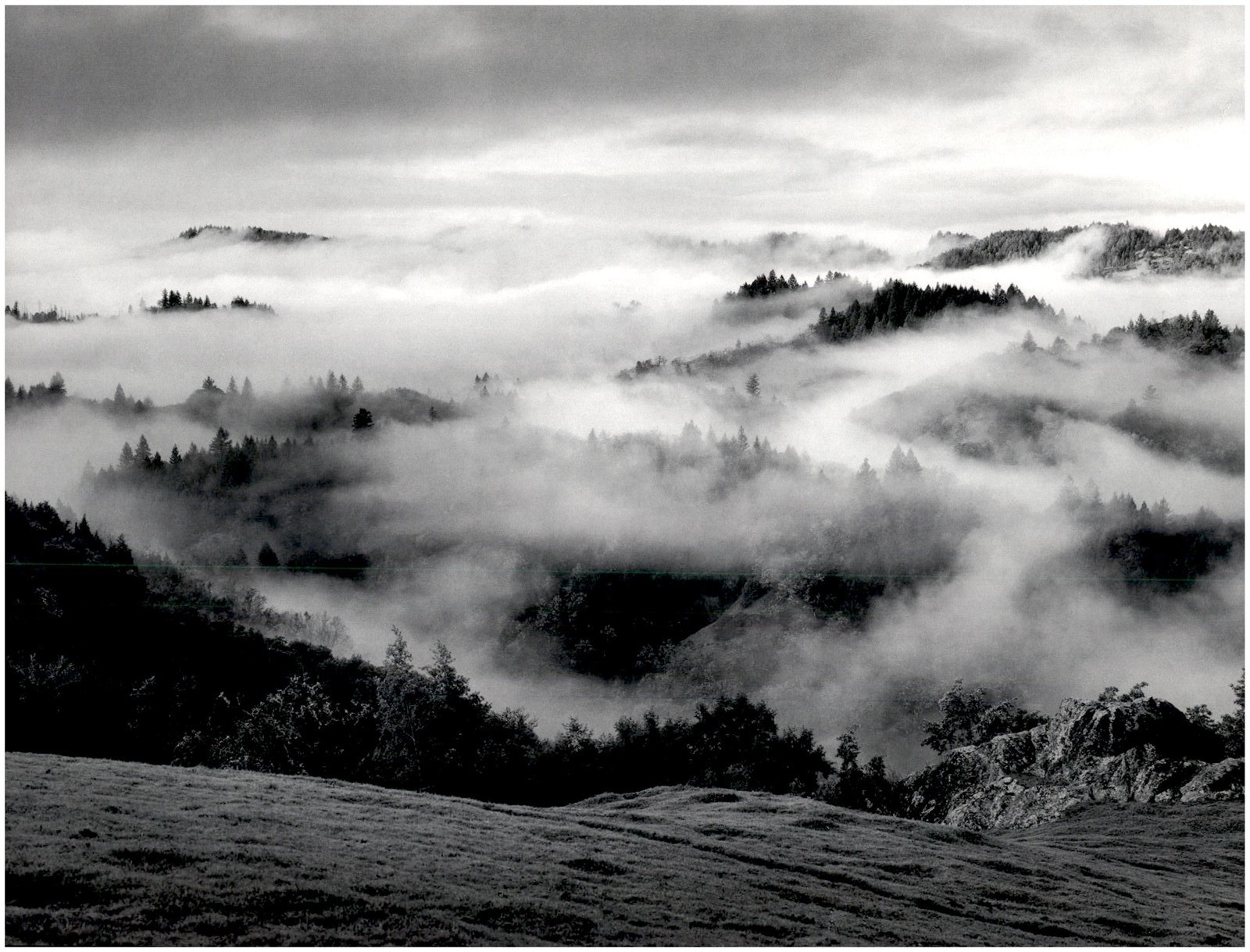1951 1990s Ansel Adams Clearing storm Sonoma County Hills Large Art Photo