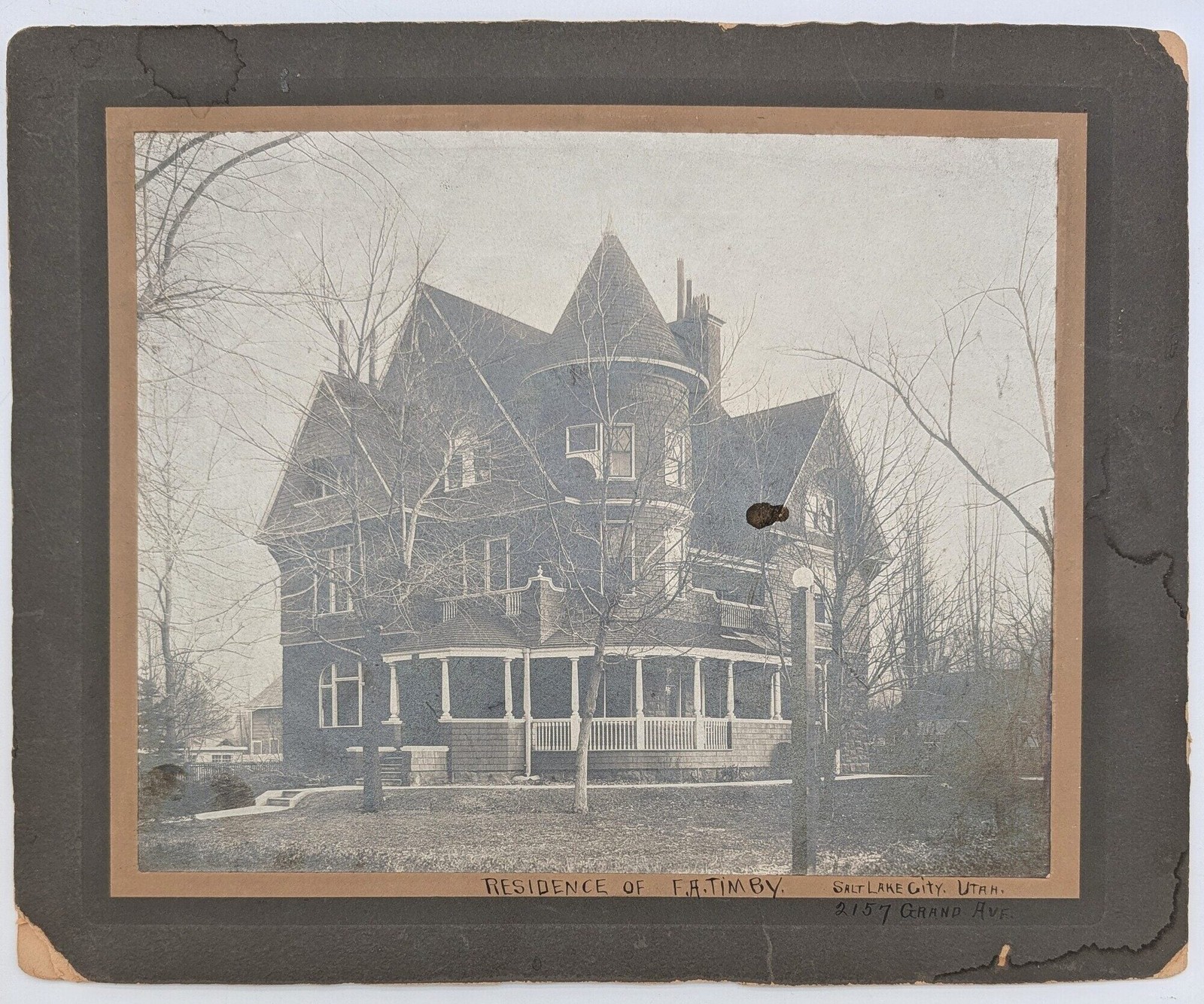Large Format Photograph / Residence of F Timby Salt Lake City Utah 2157 Grand