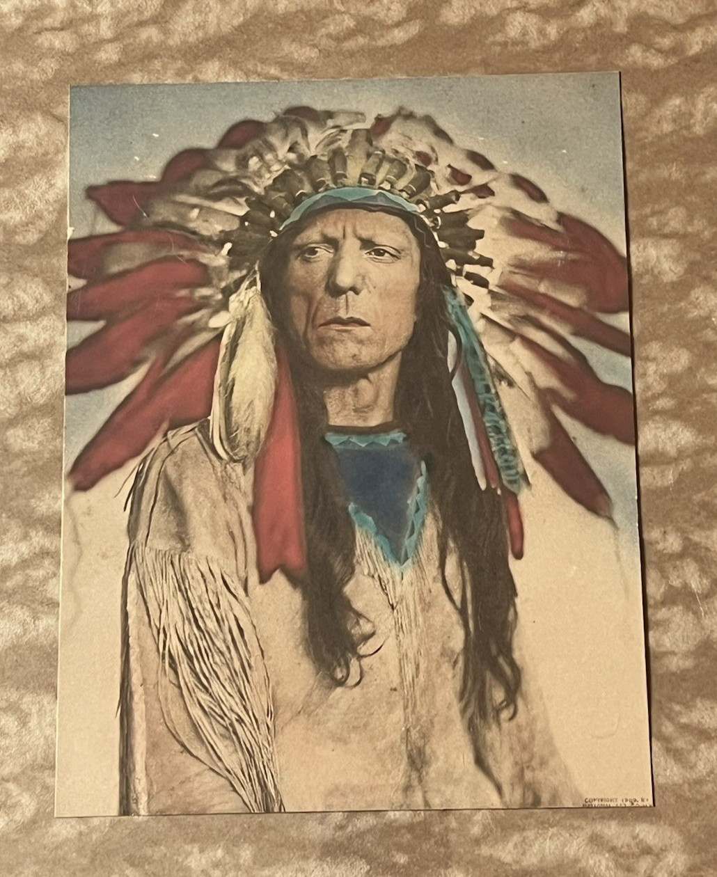 1909 Native American Chief Hand Colored Photo National Art Co., NY