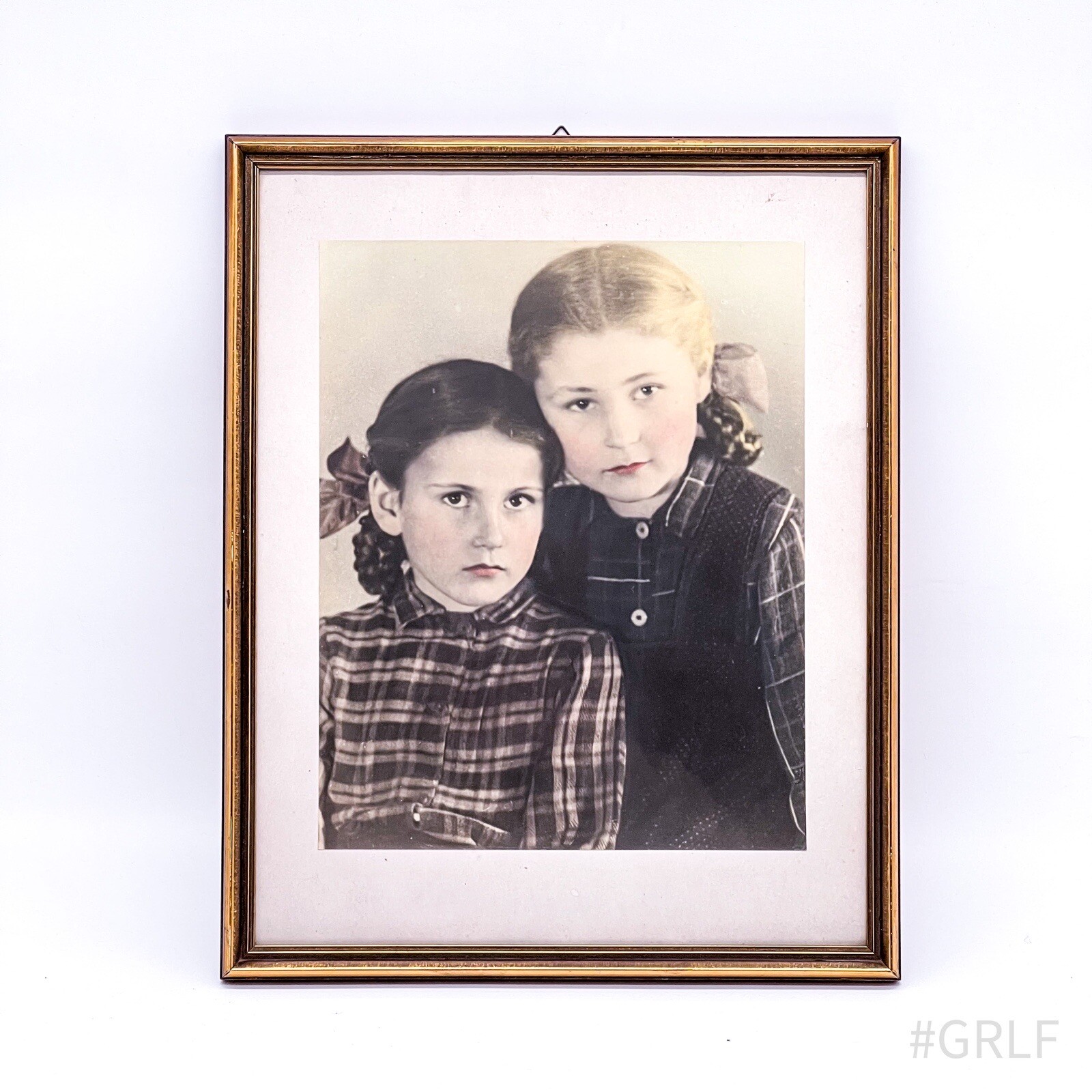 Vintage Portrait Photography of Two Girls Framed with Glass Insert | 32x40cm