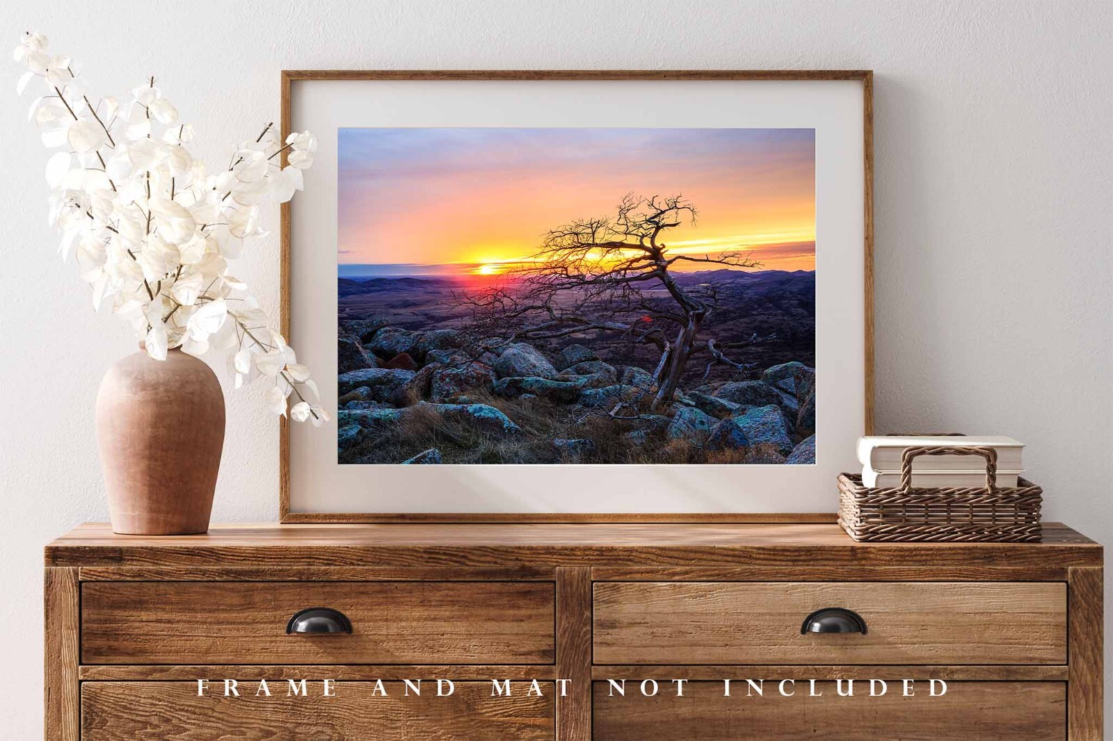 Wichita Mountains Photography Print | Tree at Sunset Picture | Oklahoma Wall Art