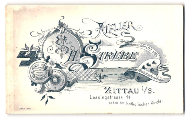 Photograph H. Strube, Zittau i. Sa., painting palette and monogram of the photographer