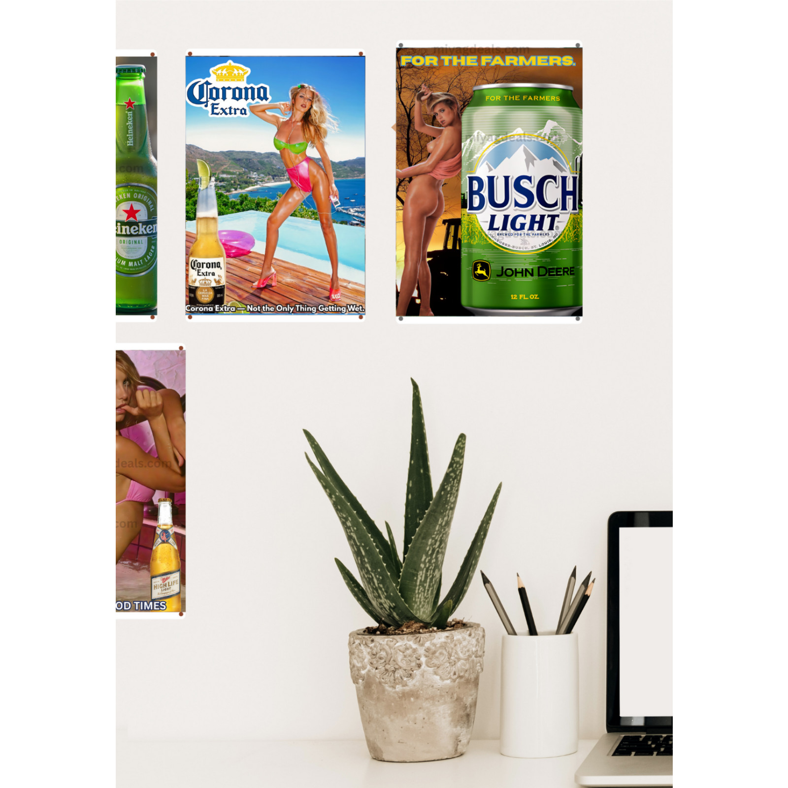 Sexy Pinup Girl Upside Down PBRBeer Poster 8×12 Metal Sign Man Cave Wall Decor