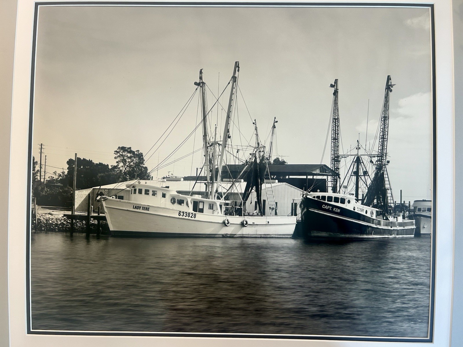 “LADY TERE” “CAPT. KEN” Shrimp Boats Framed Photo 20×24 Black White Coastal