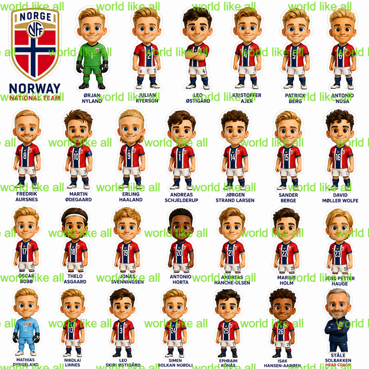 Norway Football Stickers Sheet Kids Adults | Cute 3D Cartoon Digital Download
