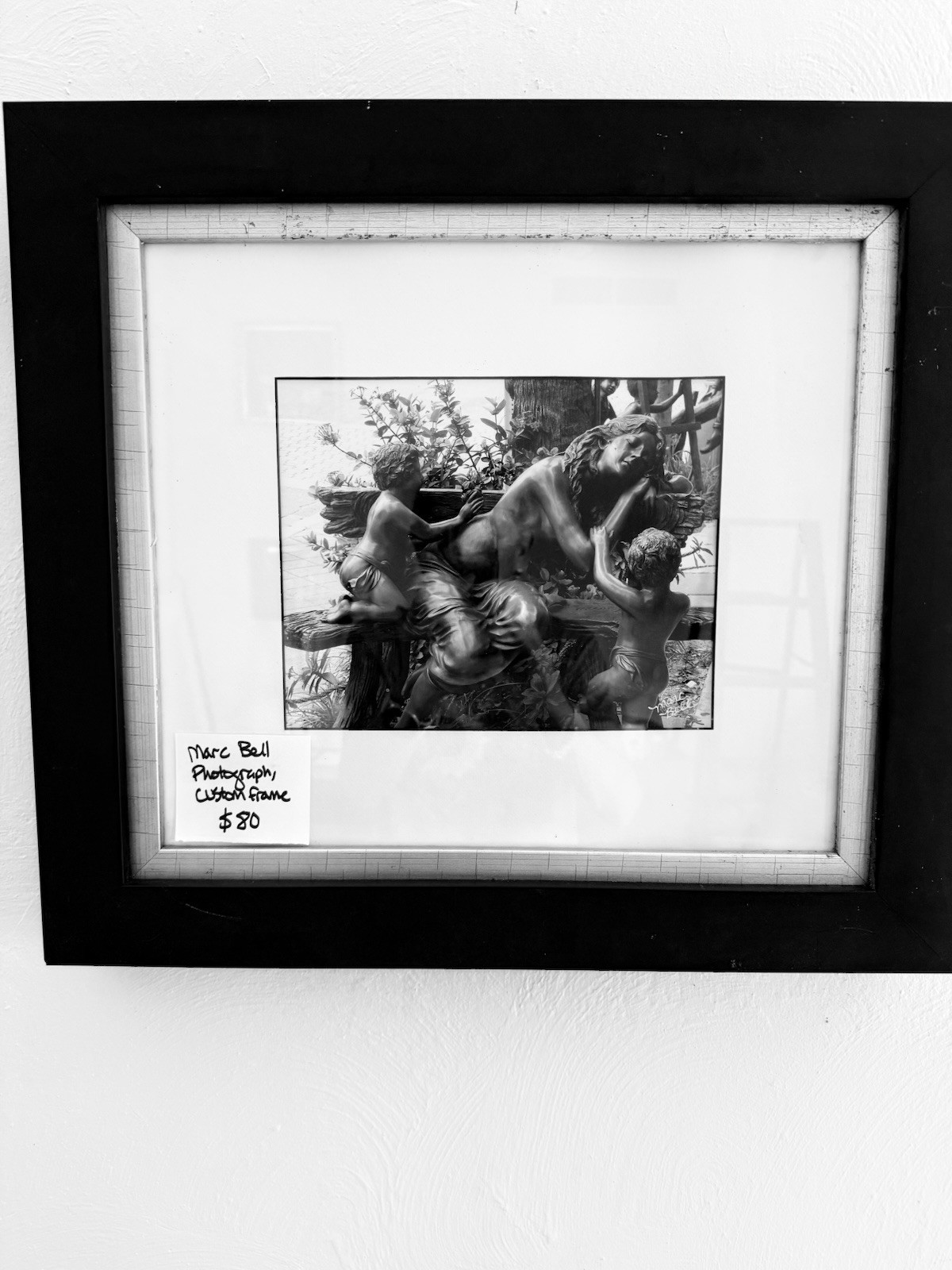 Marc Bell Black & White Framed Figurative Photo Woman Statue Cherubs Landscape